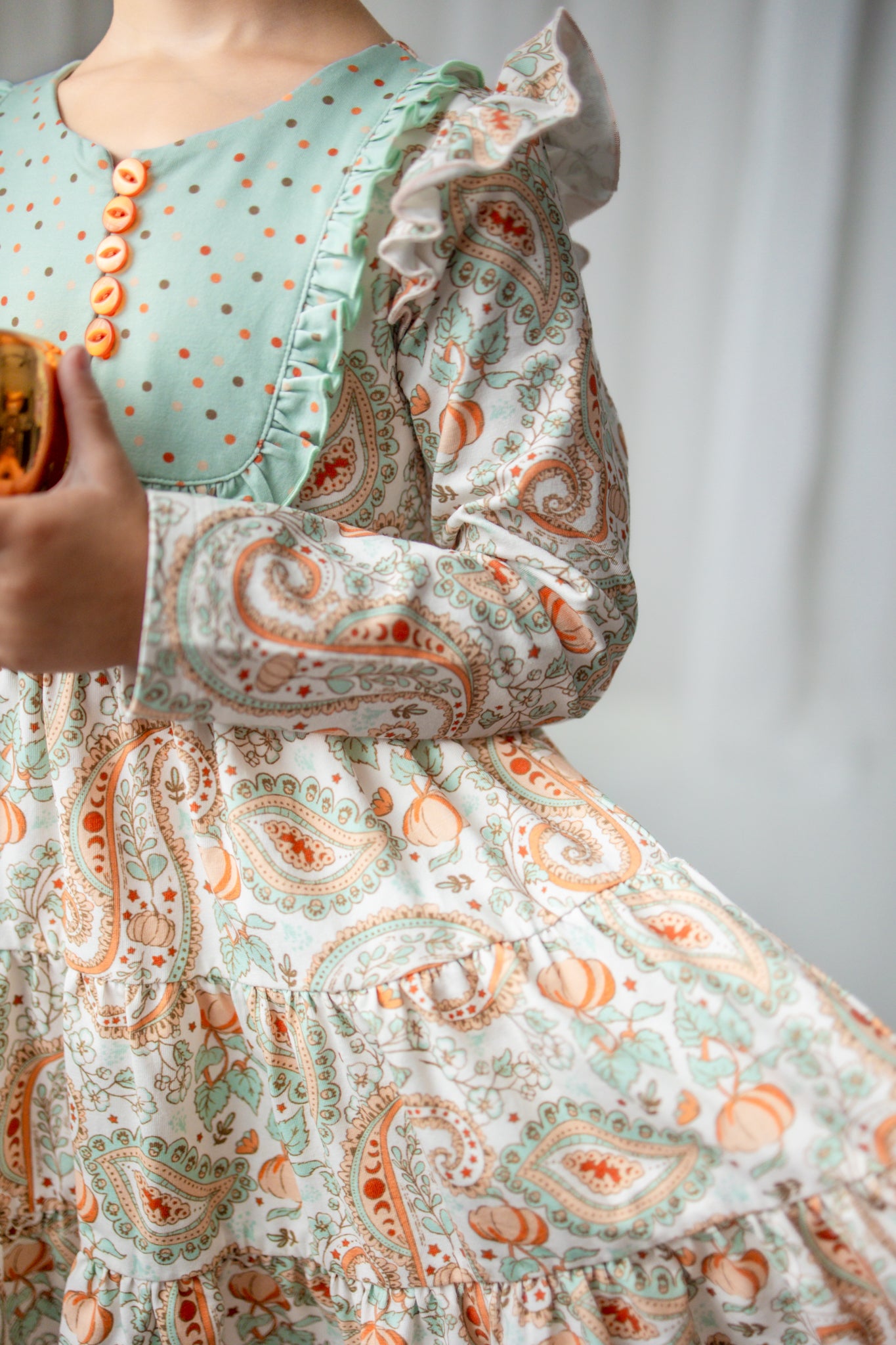 Annistyn Bib Dress -Paisley Pumpkin Delight