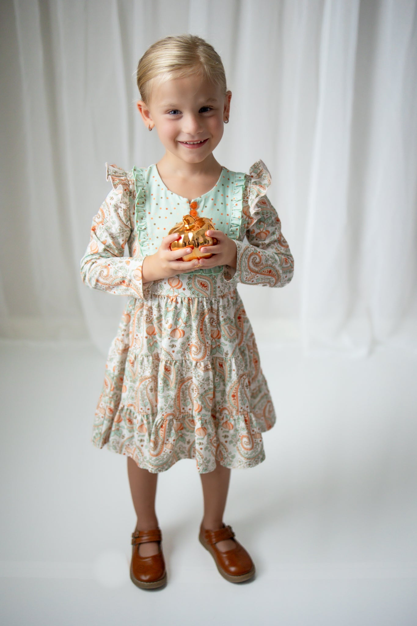 Annistyn Bib Dress -Paisley Pumpkin Delight