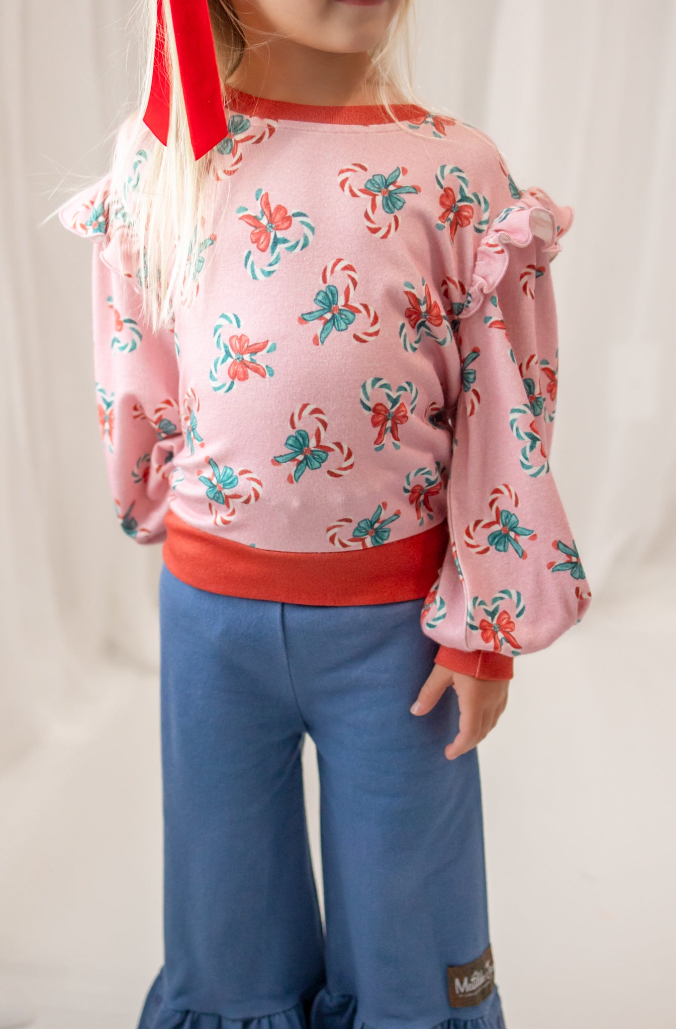 Opal Puff Sleeve Sweater - Pink Peppermint Charm