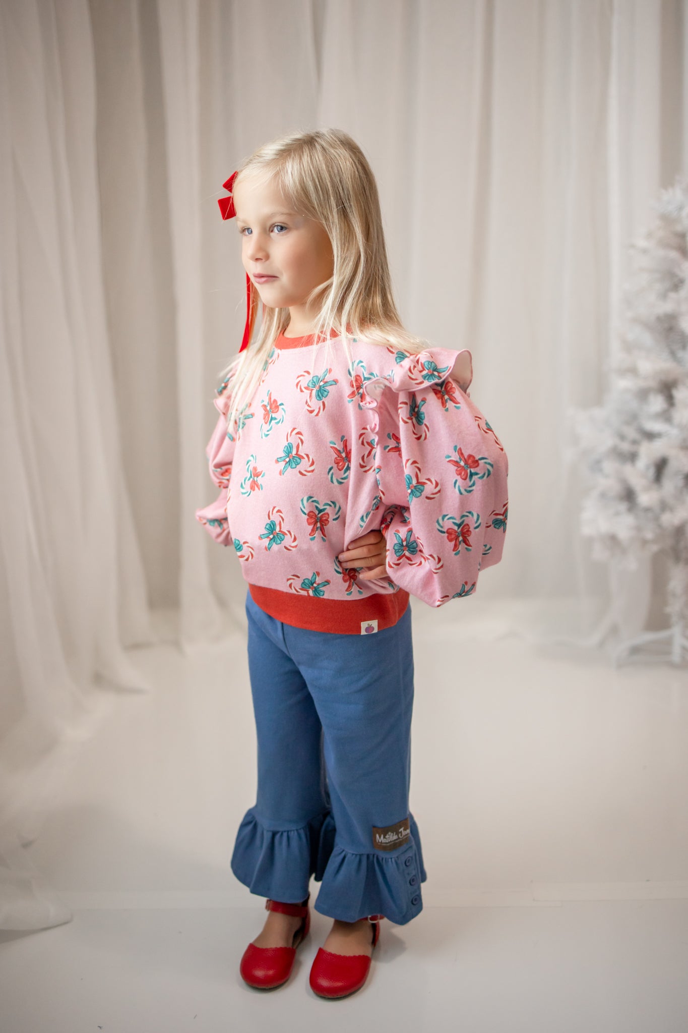 Opal Puff Sleeve Sweater - Pink Peppermint Charm