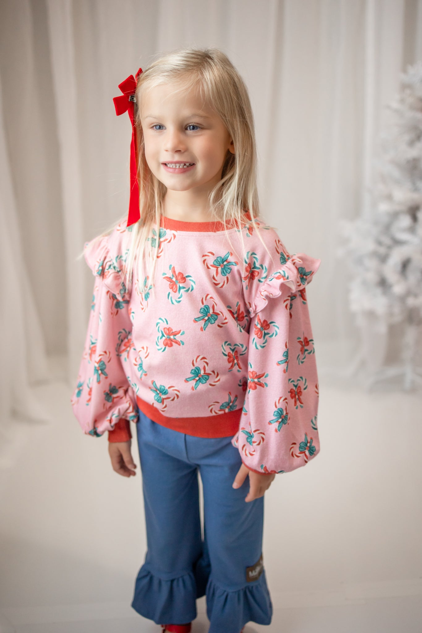 Opal Puff Sleeve Sweater - Pink Peppermint Charm