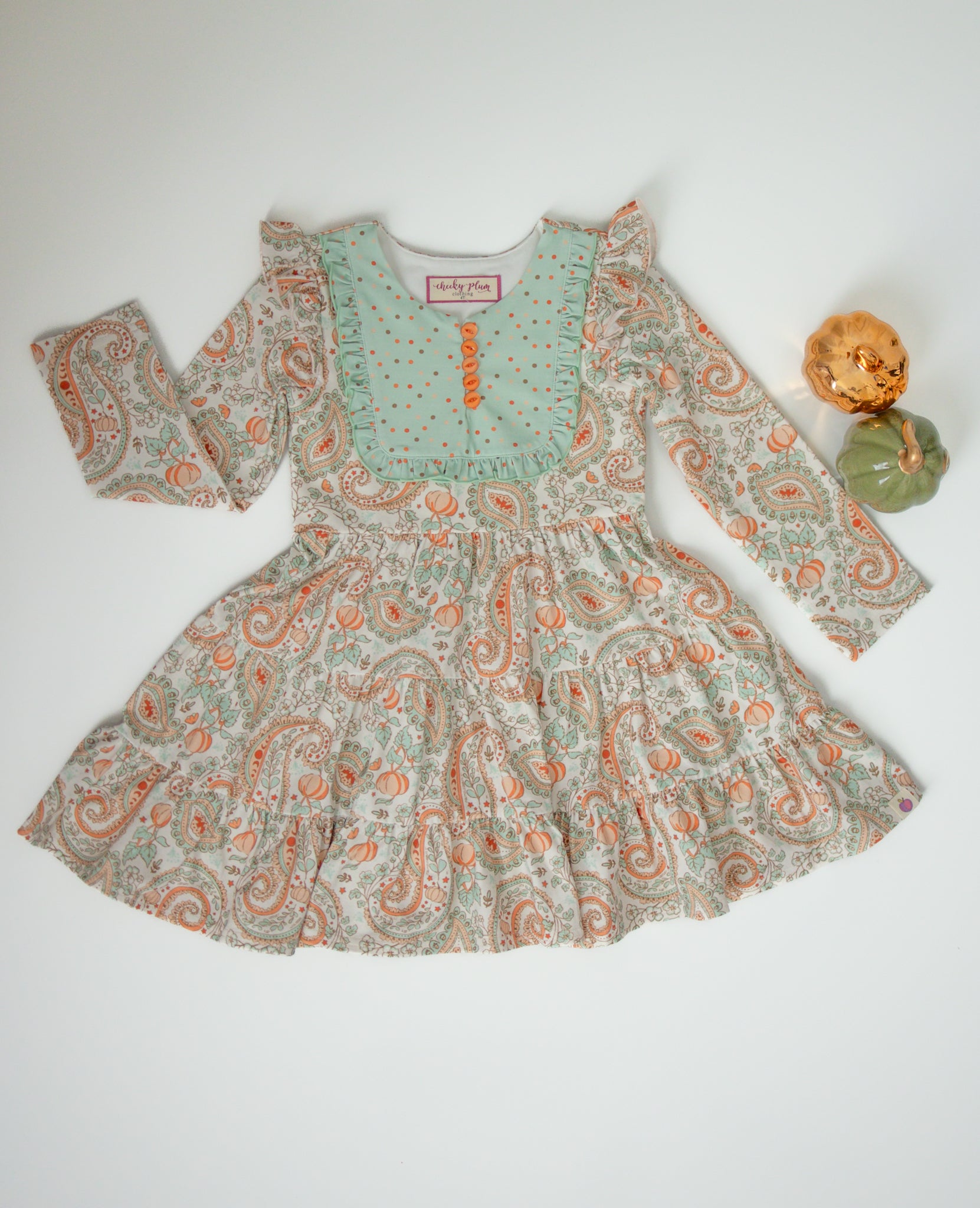 Annistyn Bib Dress -Paisley Pumpkin Delight