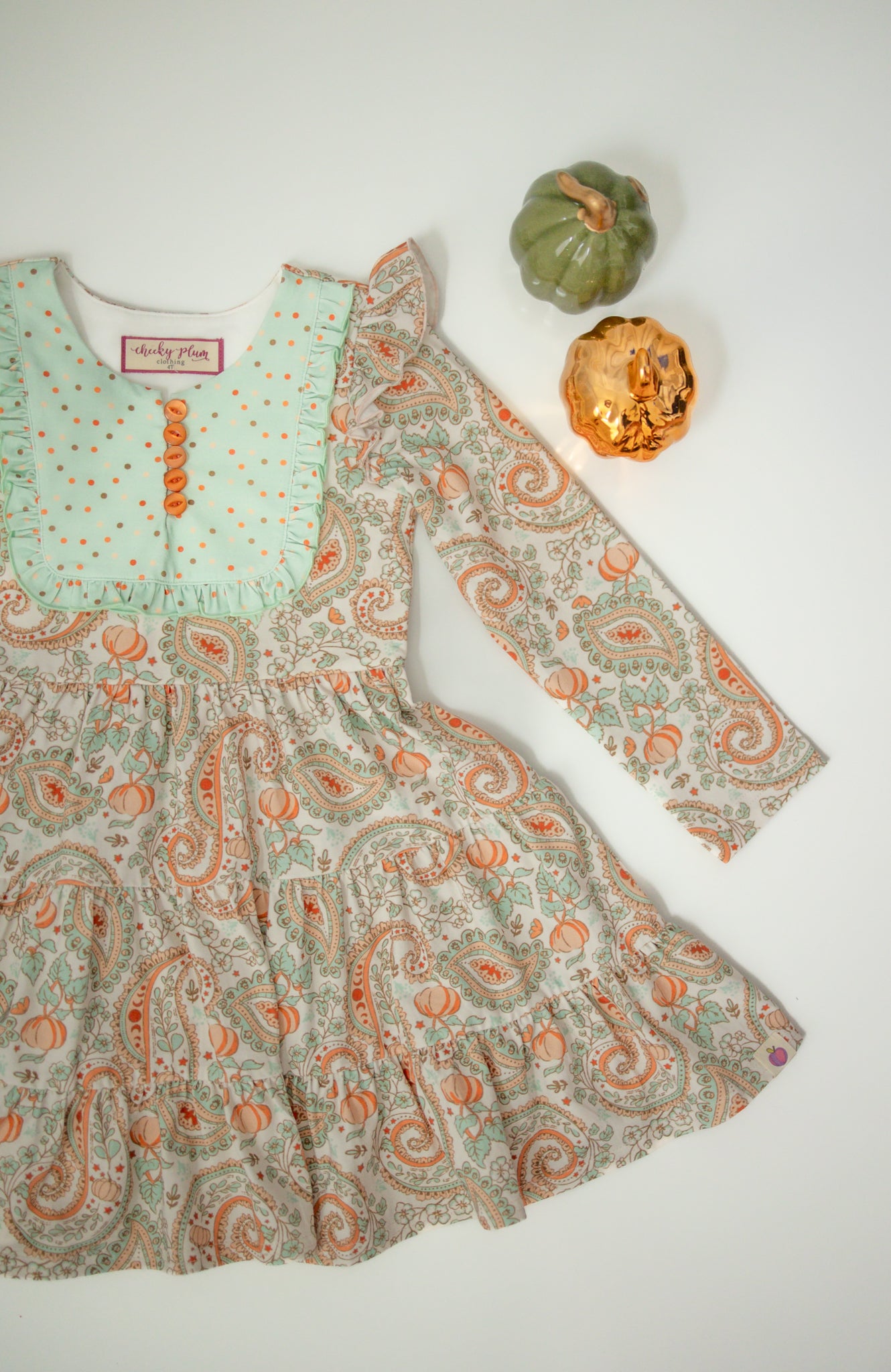 Annistyn Bib Dress -Paisley Pumpkin Delight