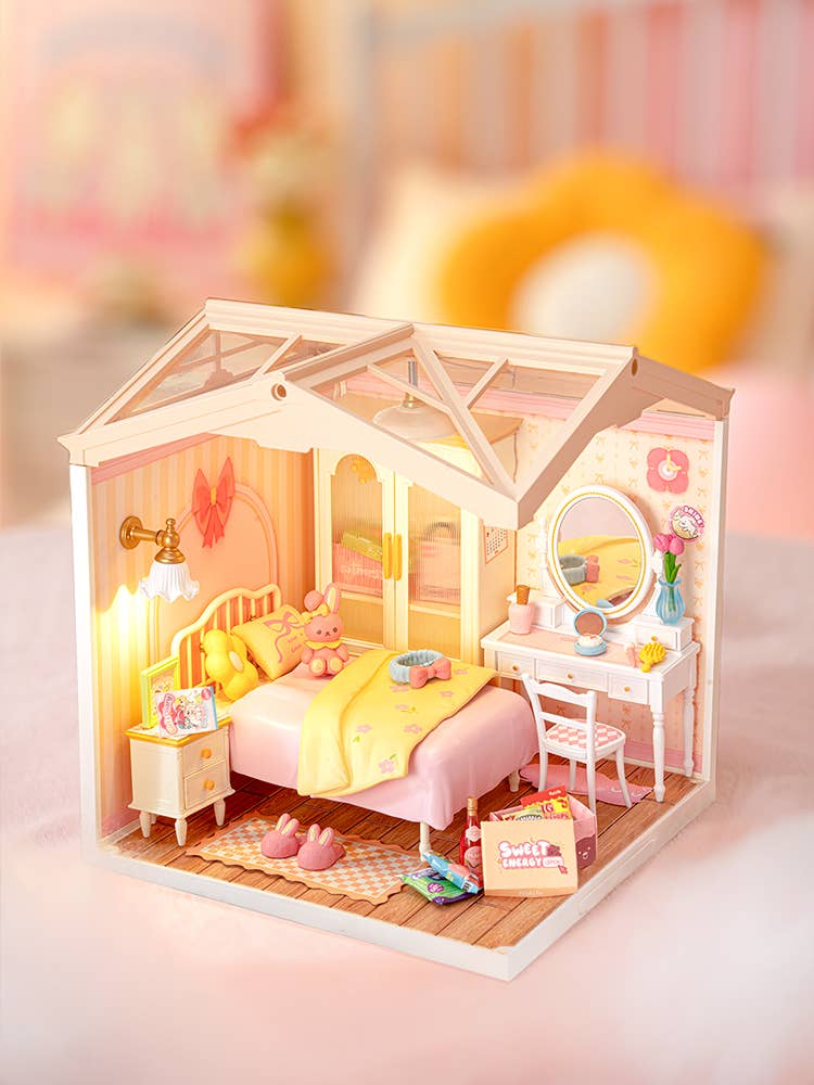 DW016 Rolife Lovely Pink Bedroom DIY Miniature House