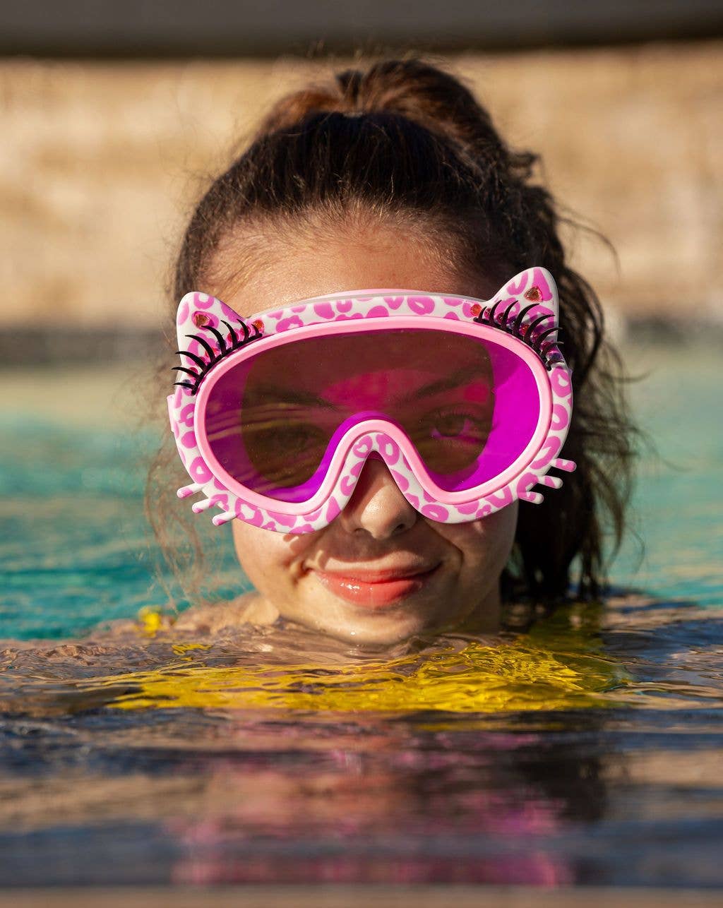 Pink Meow Kids' Swim Mask