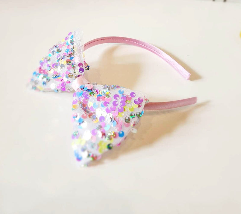 Sequin Bow Headband - Perfectly Pink