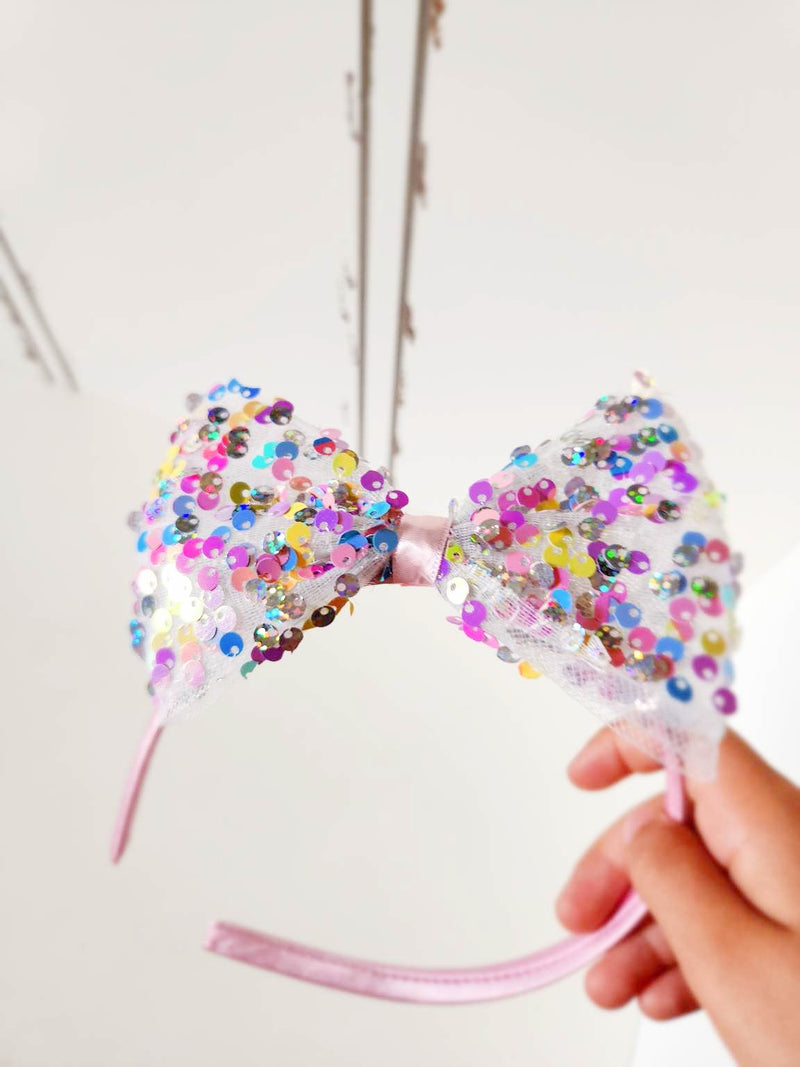 Sequin Bow Headband - Perfectly Pink