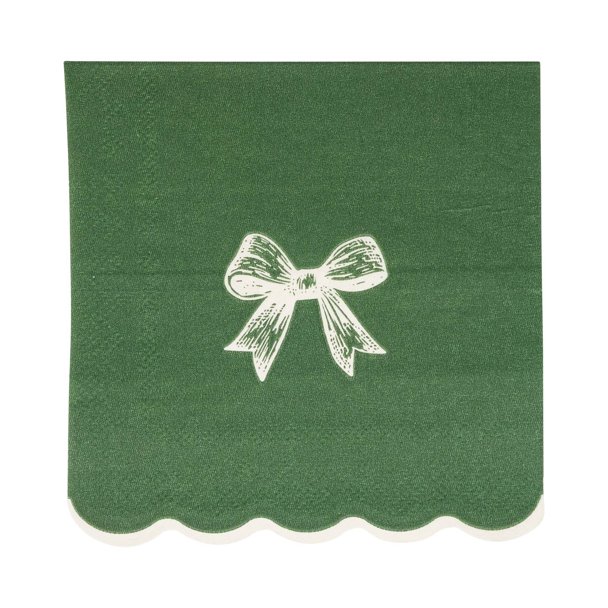 Gold/Green Bow Cocktail Napkin - 18 PK