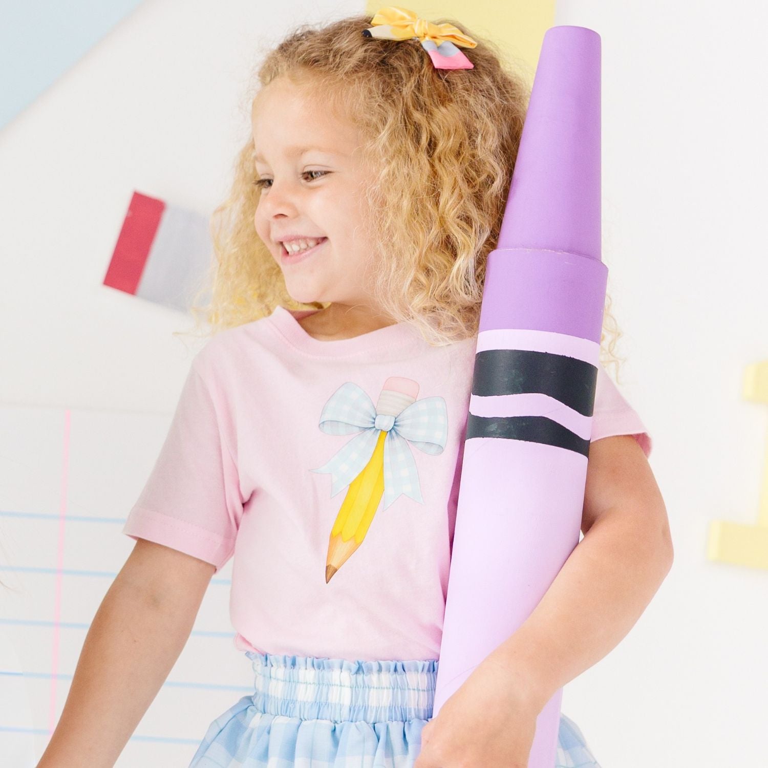 Sweet Wink Shirt - Blue Plaid Pencil Bow