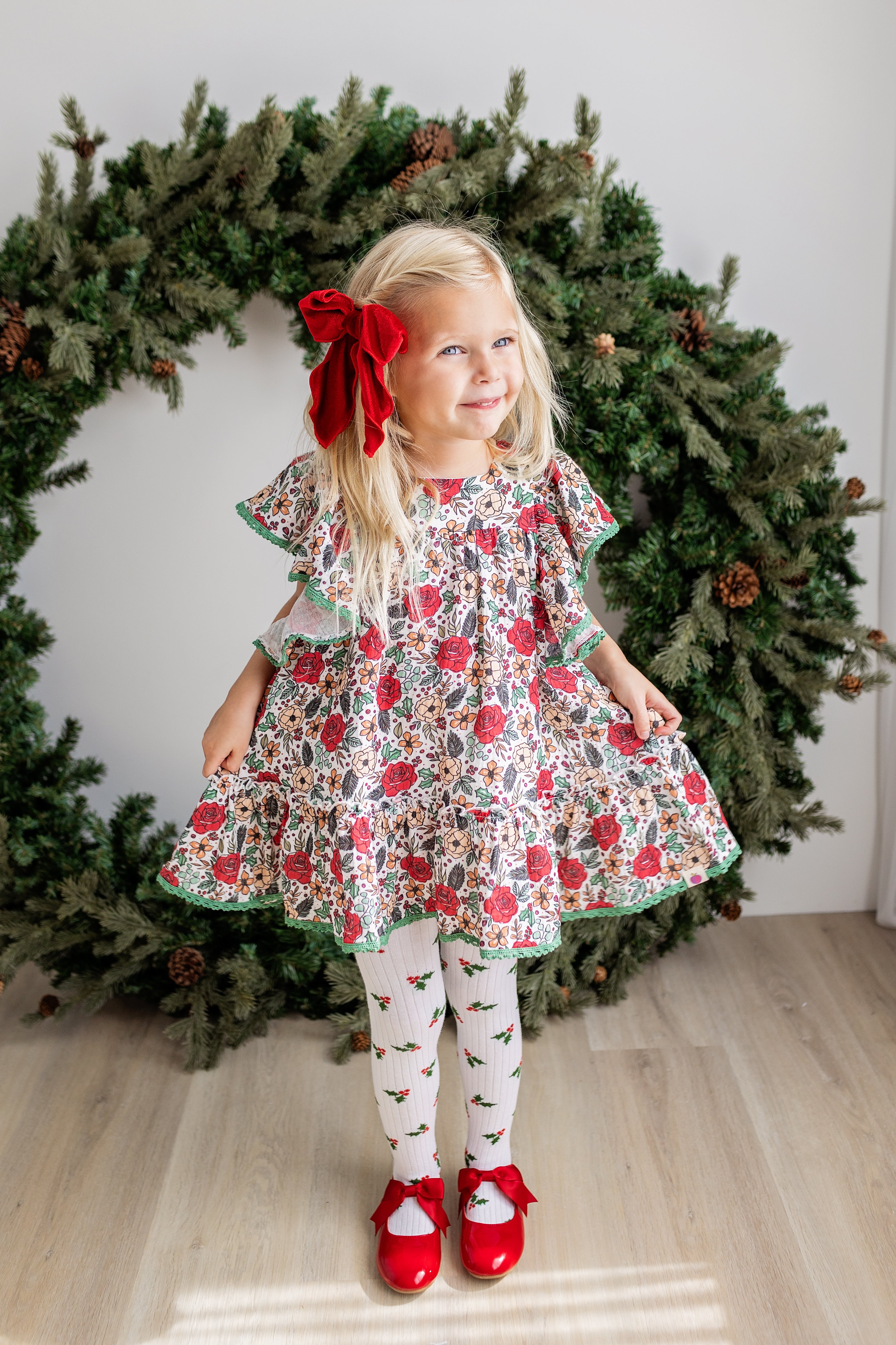 Nora Dress - Jingle Bell Blooms (Final Sale)