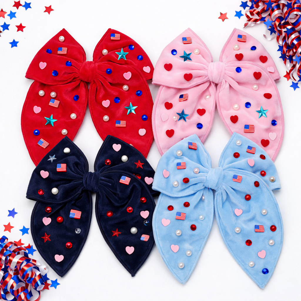 USA Hooray Hair Bow - (Multiple Colors)