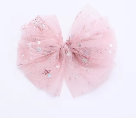 Sequin Tulle Hair Bow - Pink