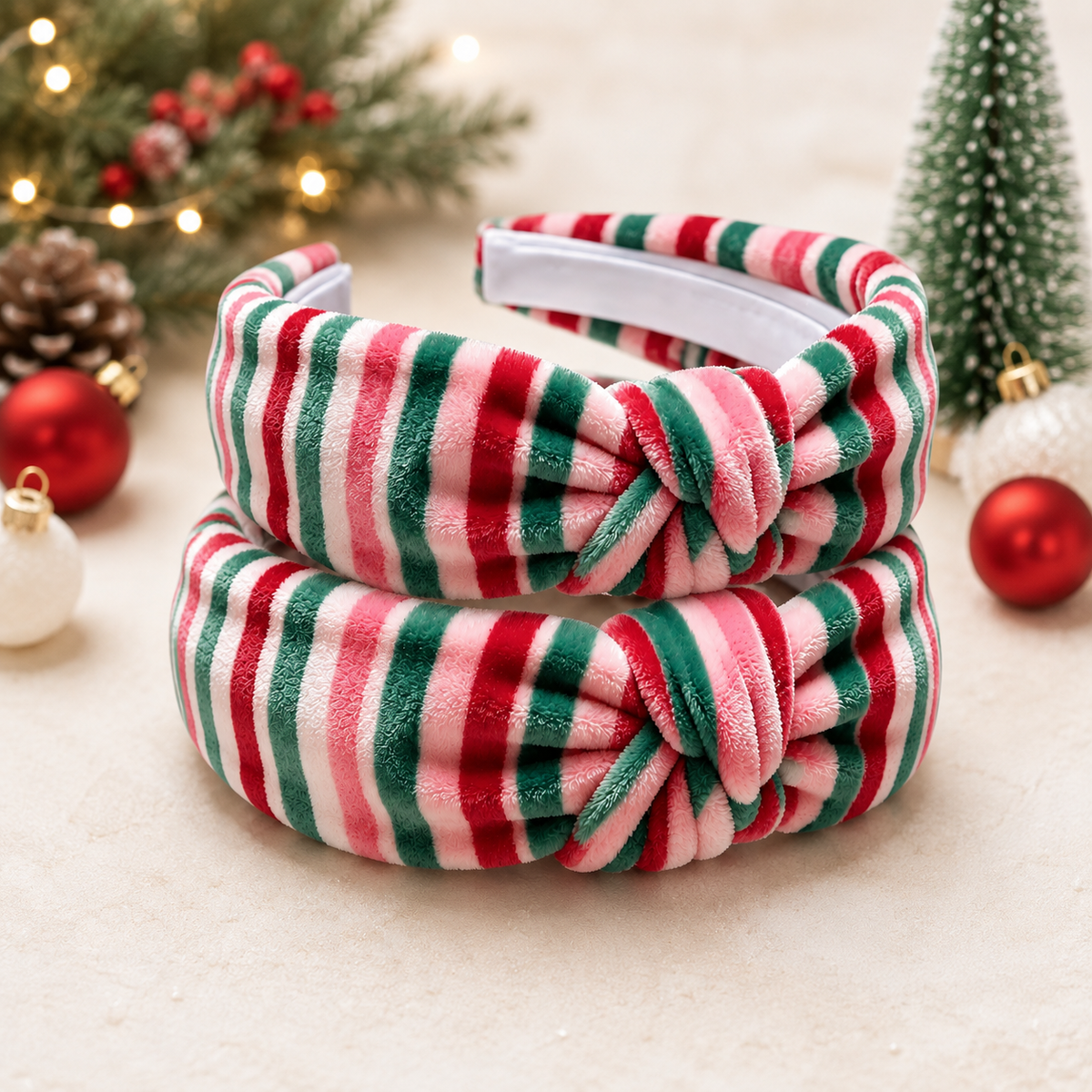 Velour Knot Headband - Candy Cane