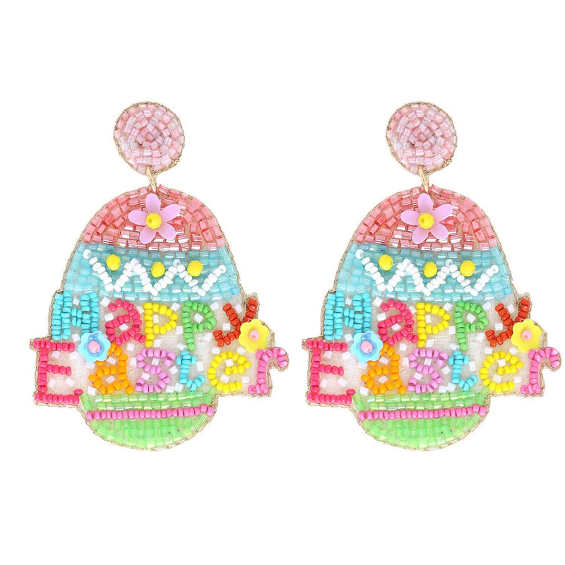 Happy Easter Egg Lettering Beaded Earrings