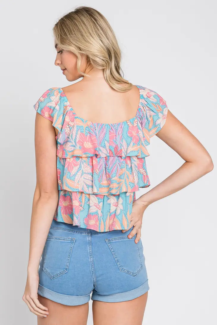 Women's Elleborn Layered Flare Floral Top | Tropical