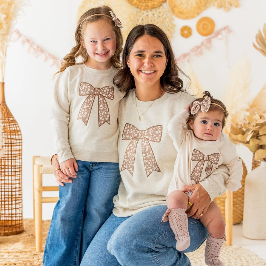 Sweet Wink Mocha Floral Bow Patch Sweatshirt - Natural Heather