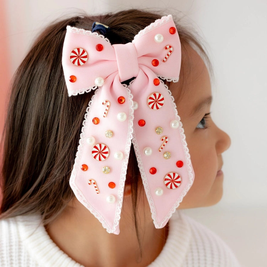 Sweet Wink Bow Clip - Candy Cane Gemstone