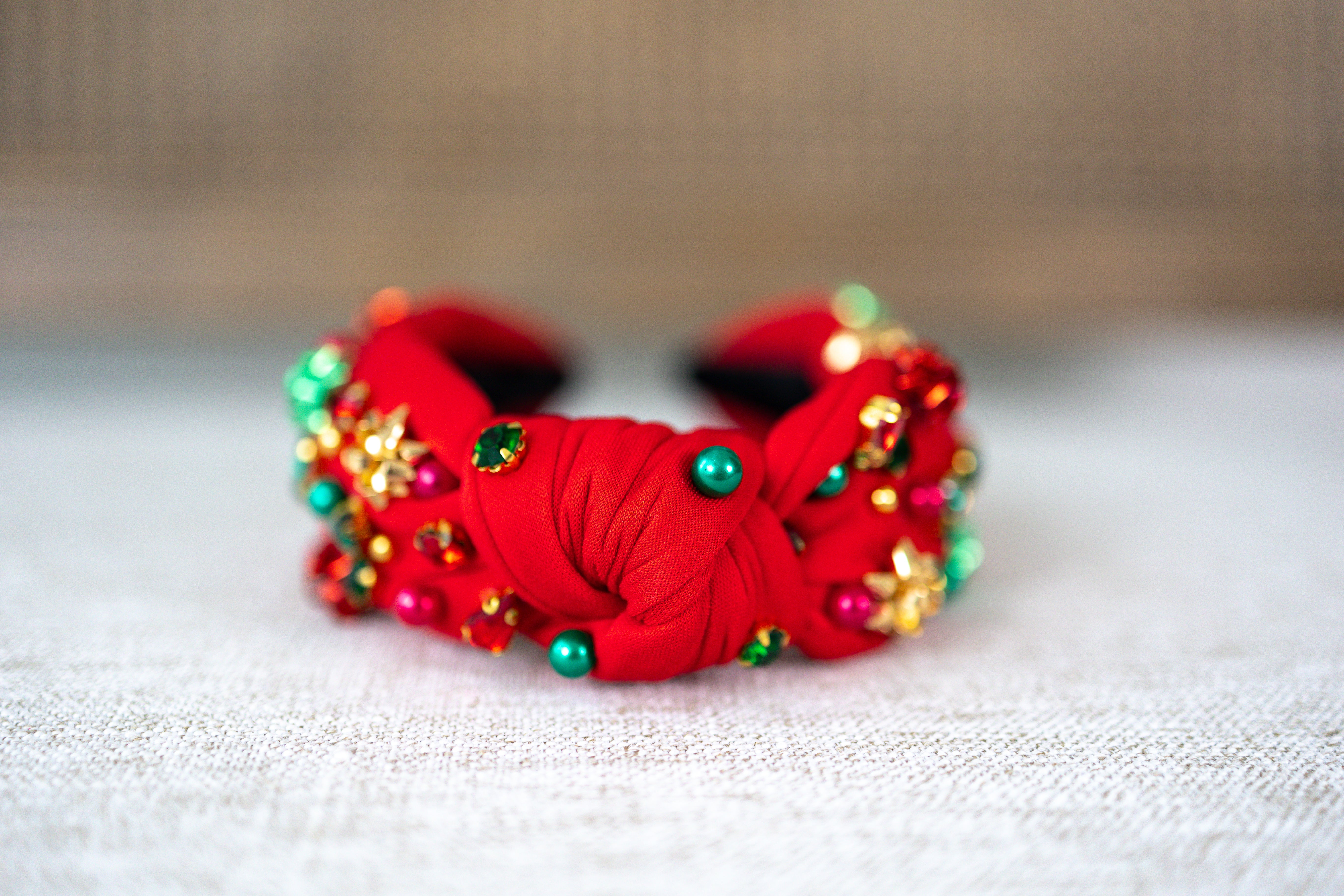 Beaded Headband - Wrapped in Red