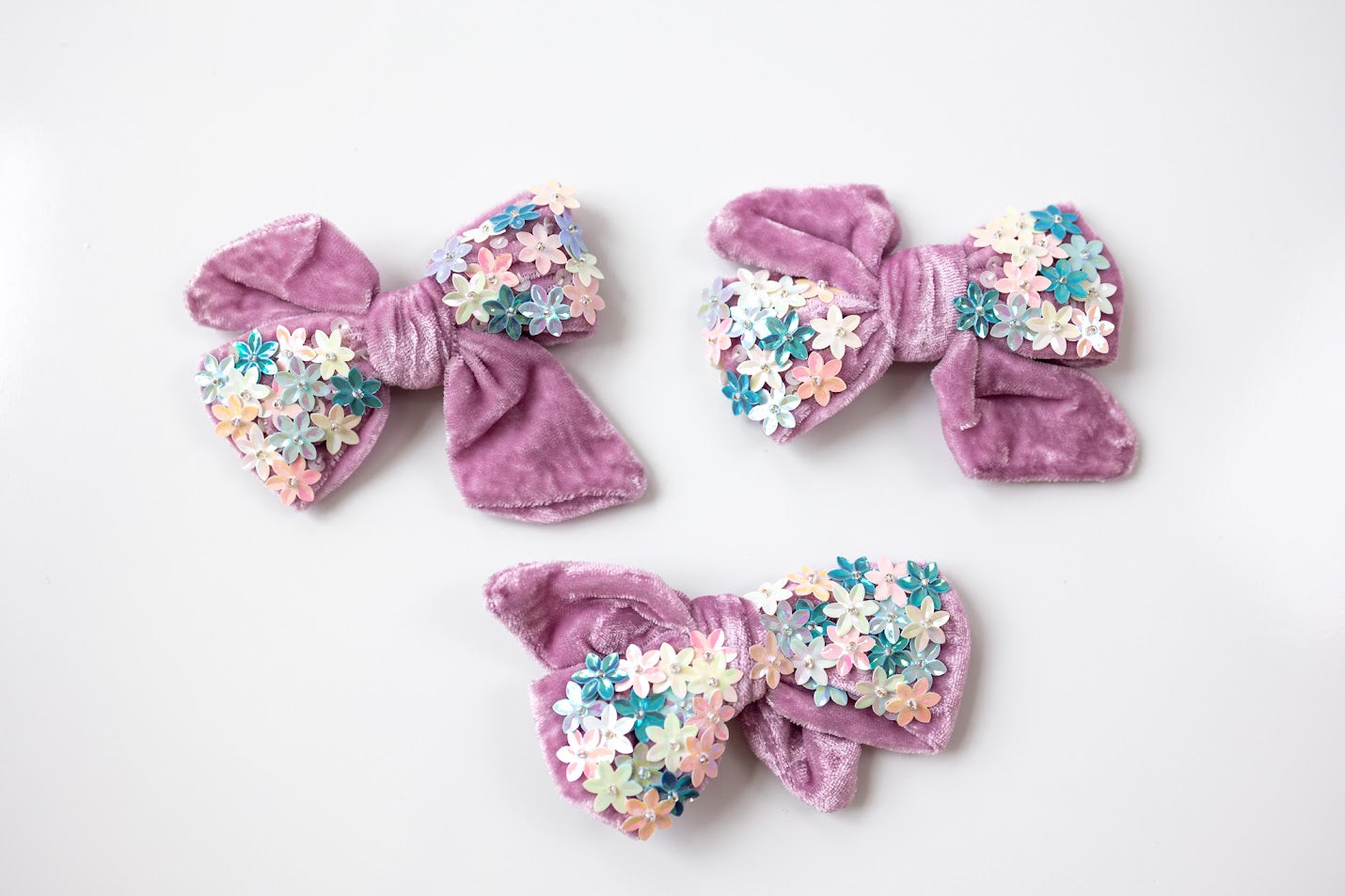 Velvet Flower Sequin Hair Bow