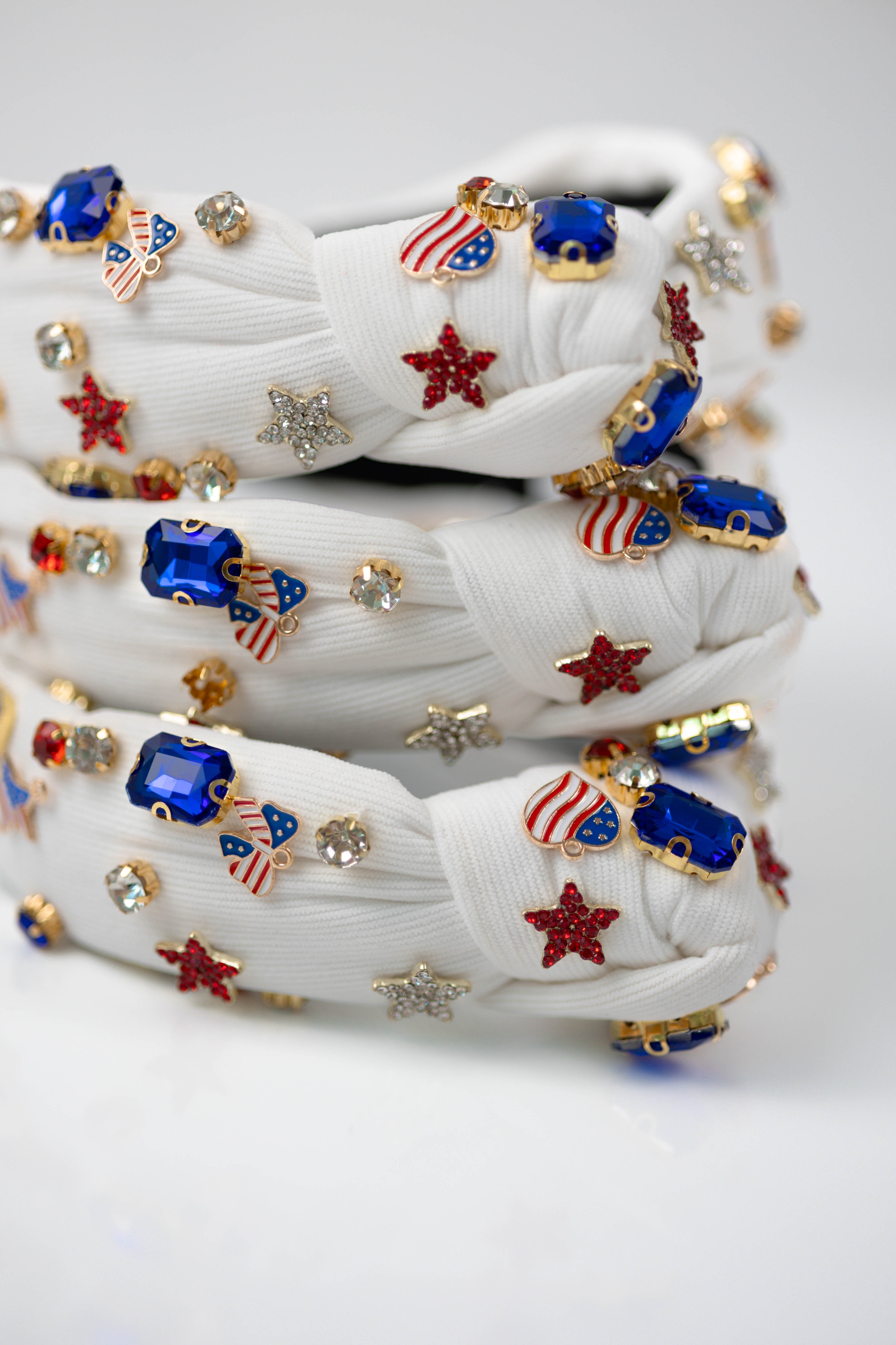Beaded Headband - Red, White, and Bling