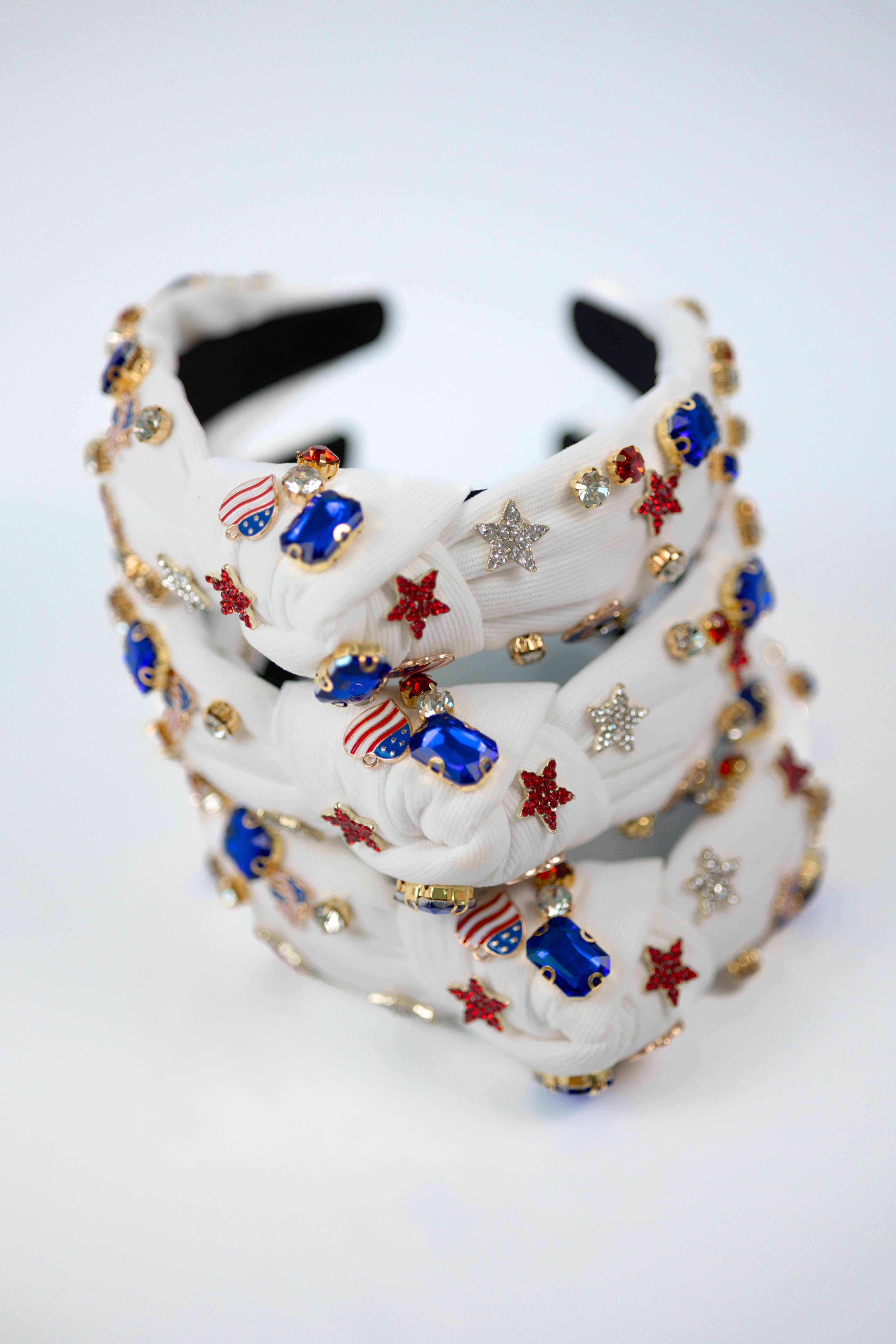 Beaded Headband - Red, White, and Bling