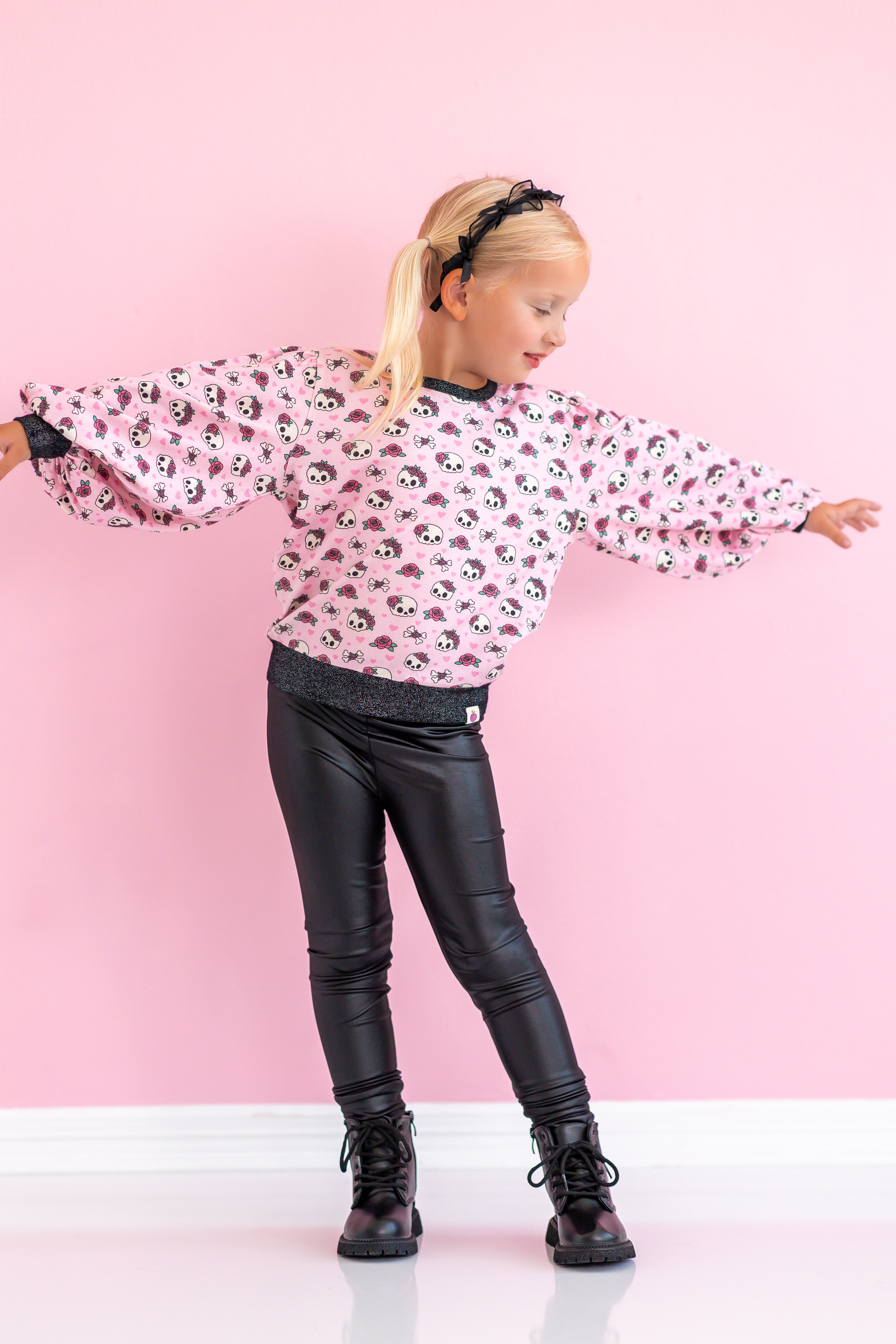 Opal Puff Sleeve Sweater - Bubblegum Bones