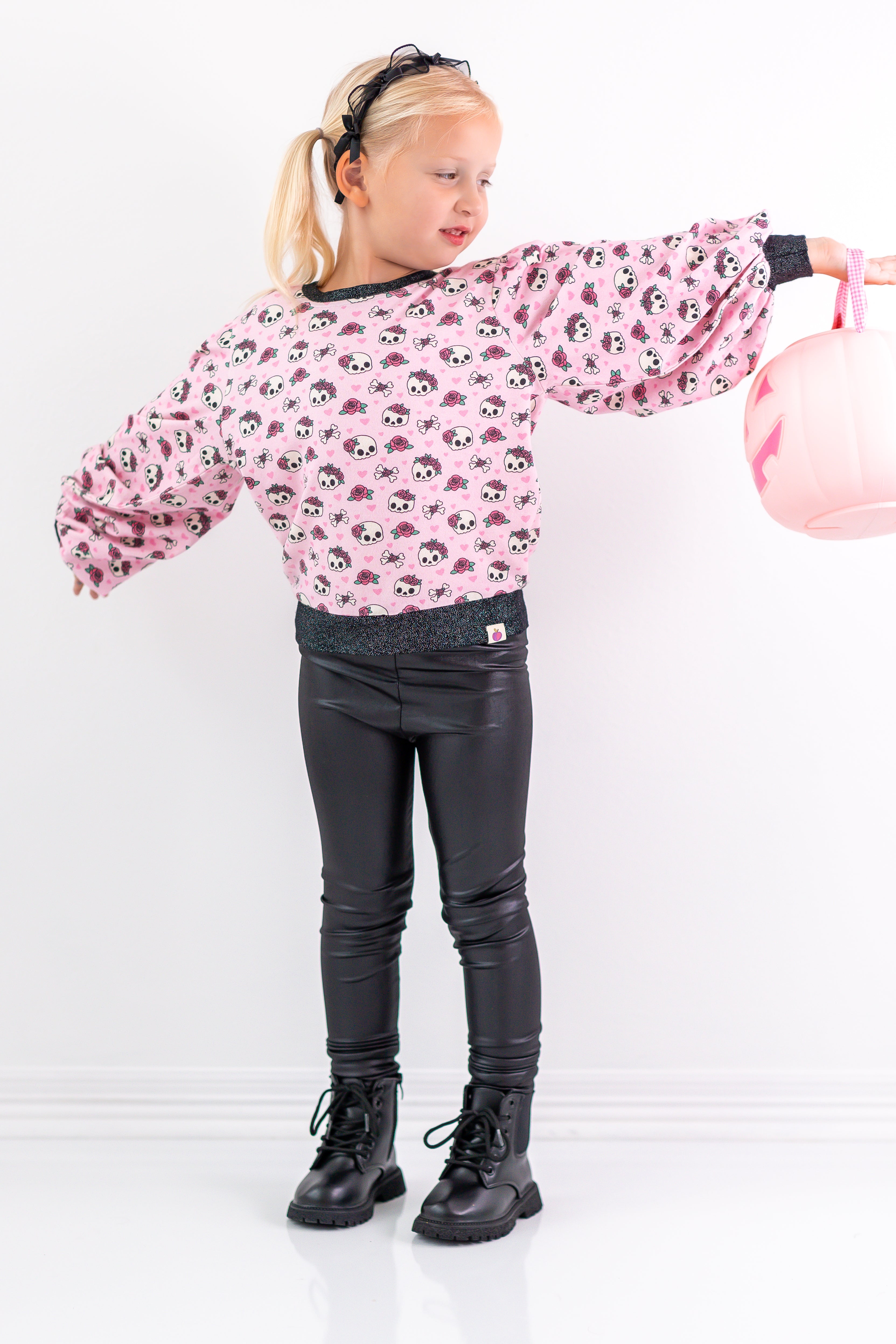 Opal Puff Sleeve Sweater - Bubblegum Bones