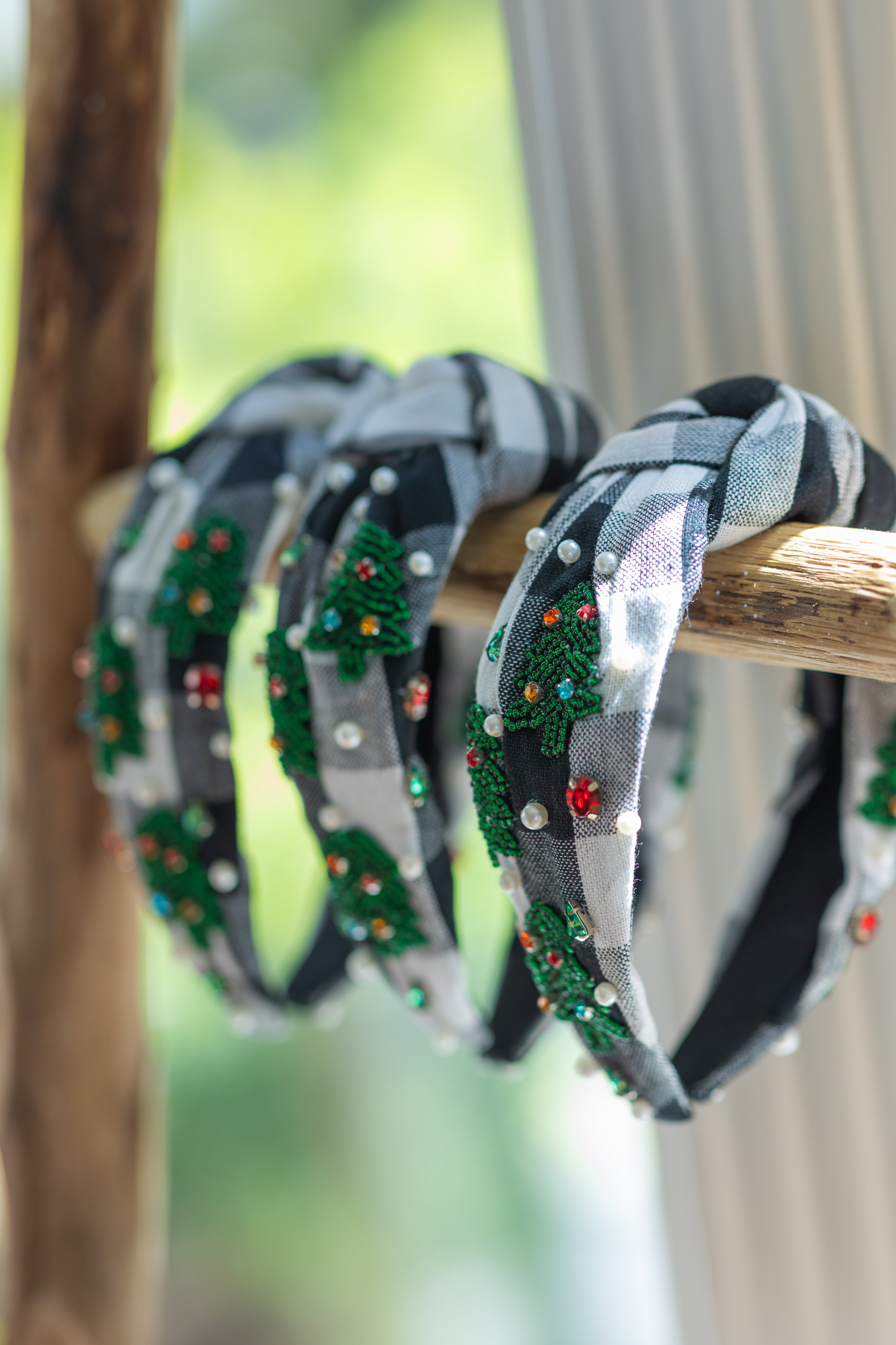 Beaded Headband - Gingham Christmas