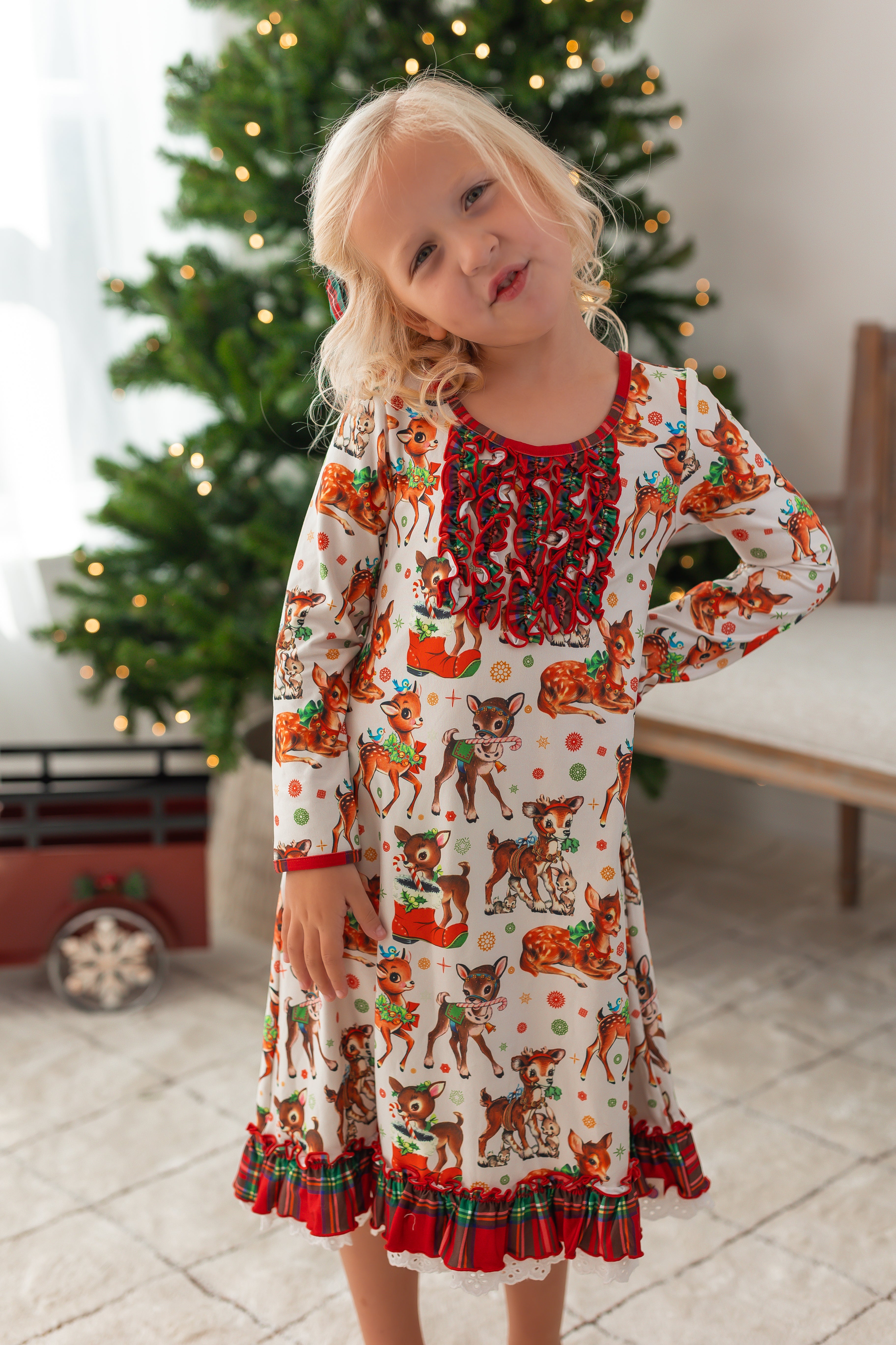 Loungewear Gown - Retro Reindeer Charm