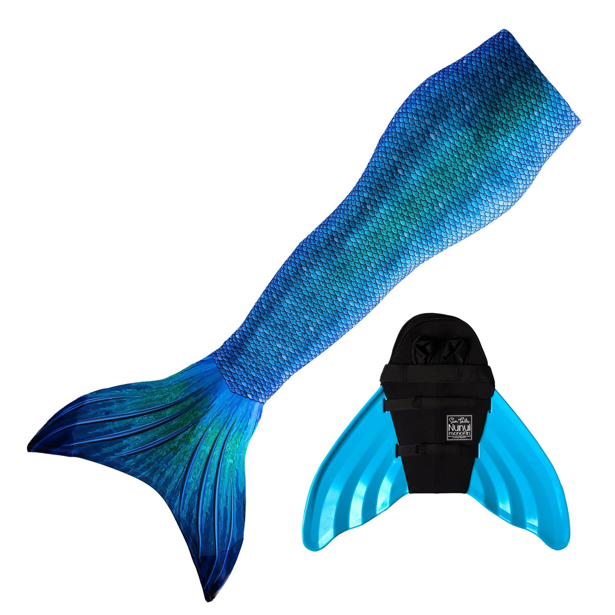 Blue Lagoon Mermaid Tail + Monofin Set clothing for kids, girls, teens, and women (pool toy): XL - Child 10/12