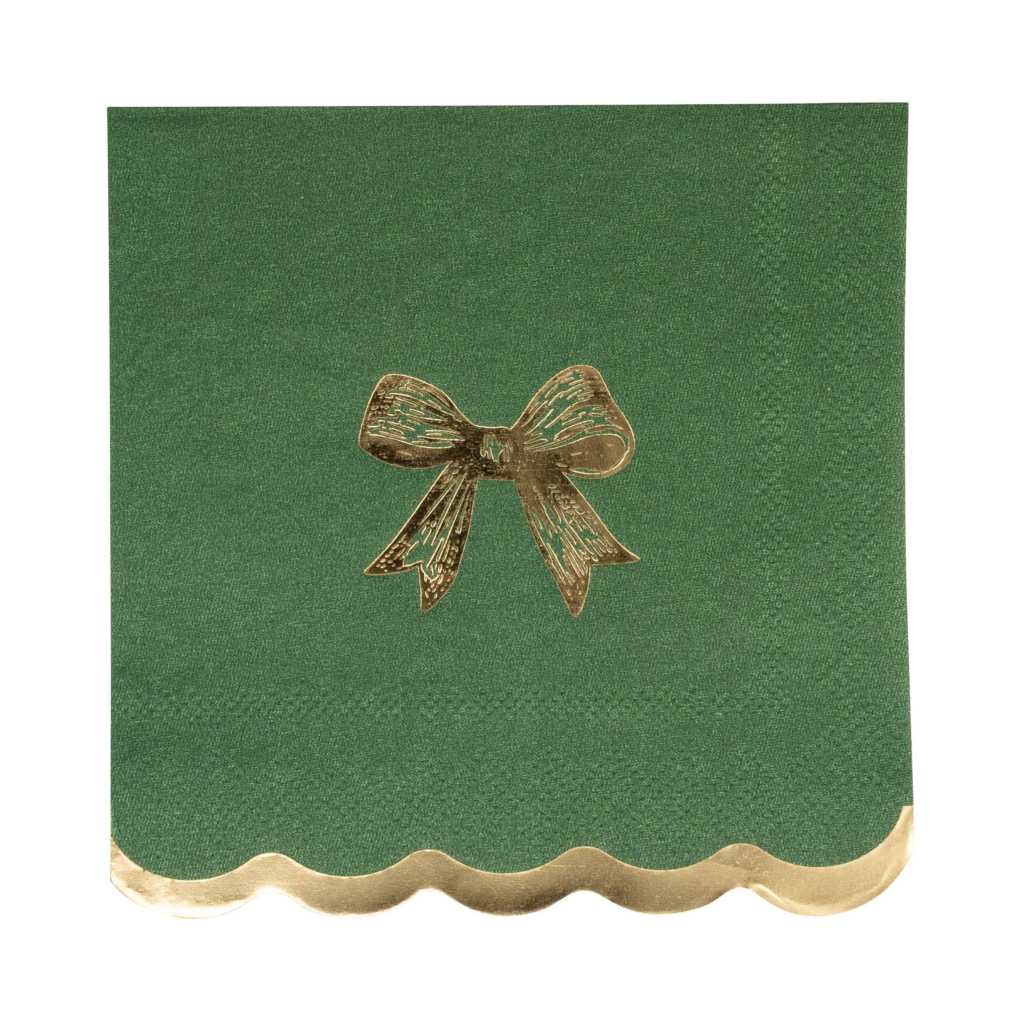 Gold/Green Bow Cocktail Napkin - 18 PK