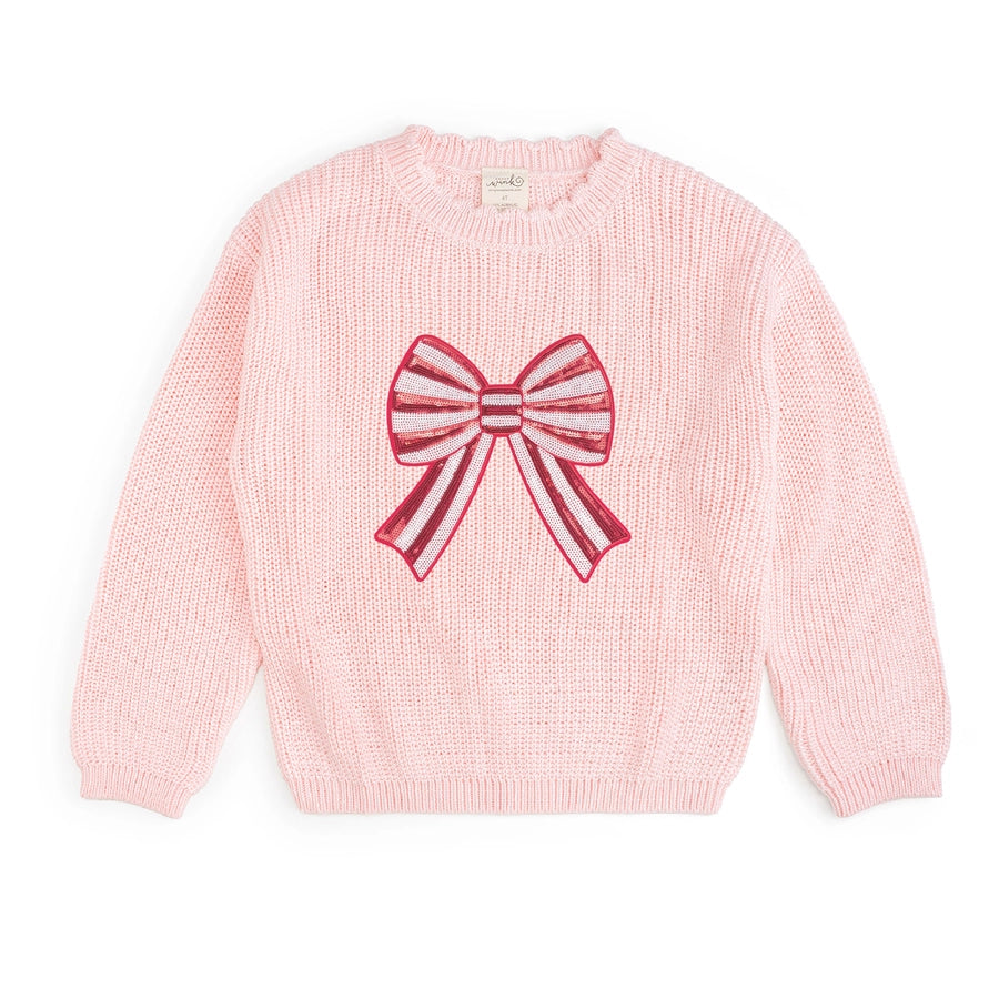 Sweet Wink Sweater - Candy Cane Swirl Sequin Bow Patch