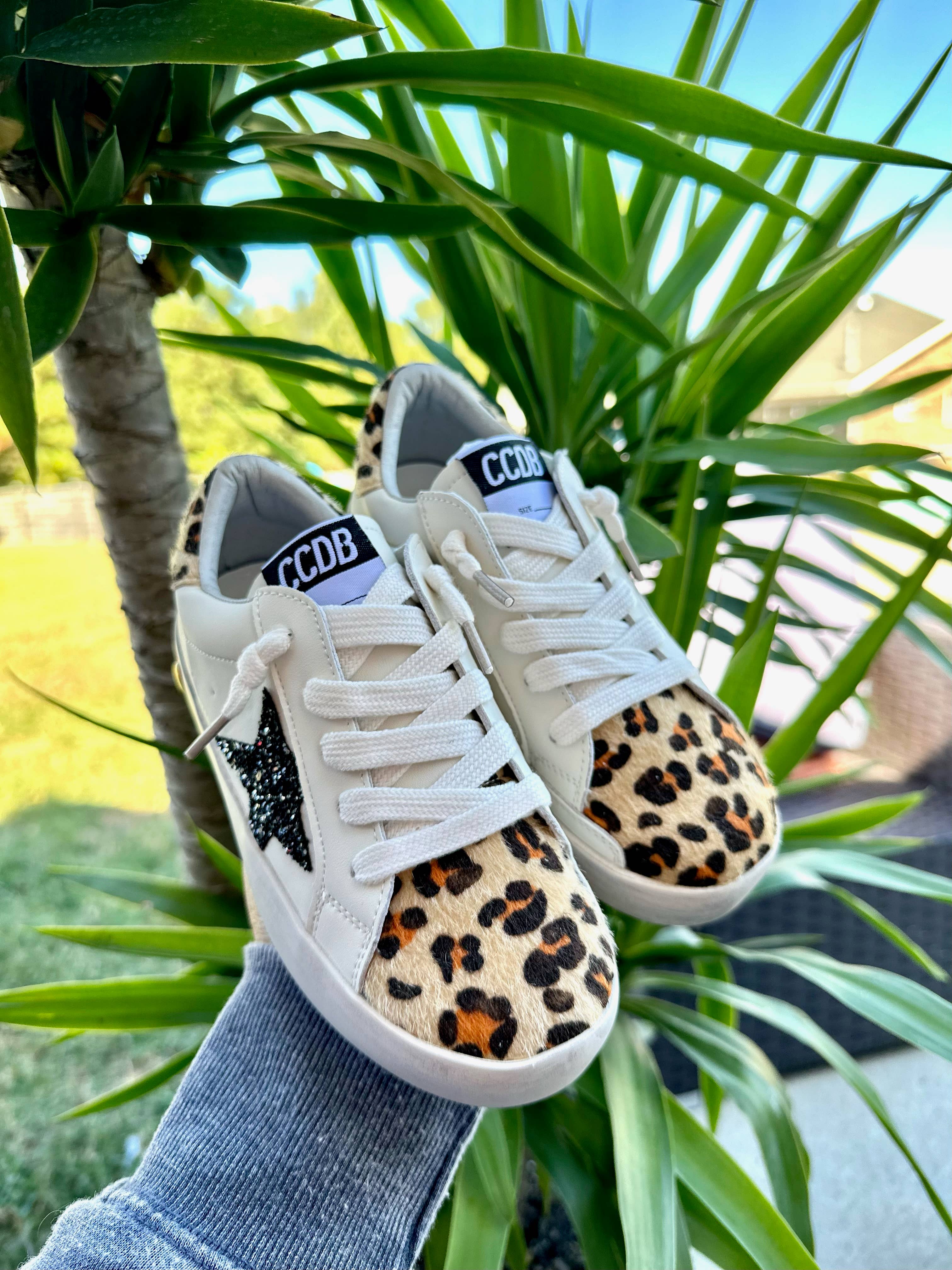 Black Glitter Star & Cheetah Sneakers