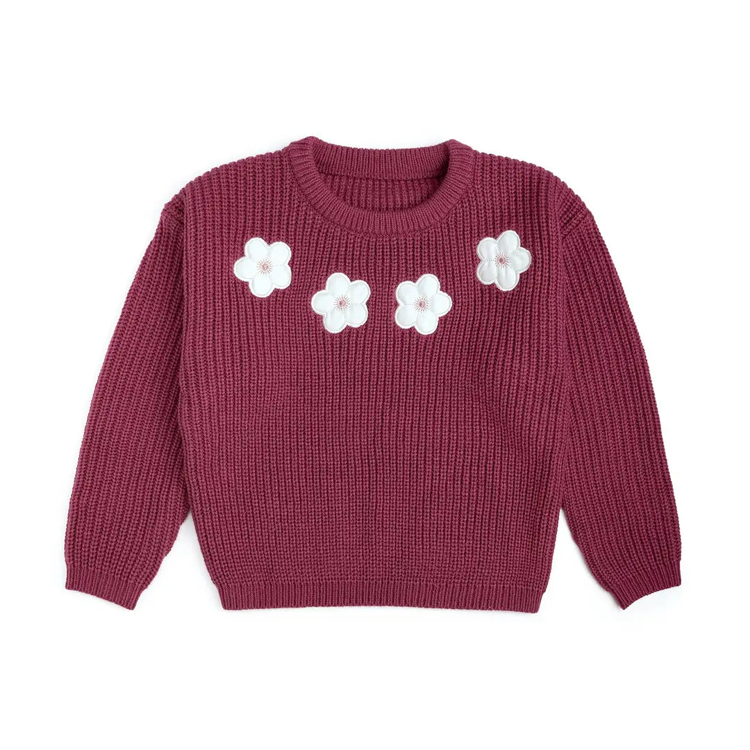 Sweet Wink Floral Applique Knit Sweater