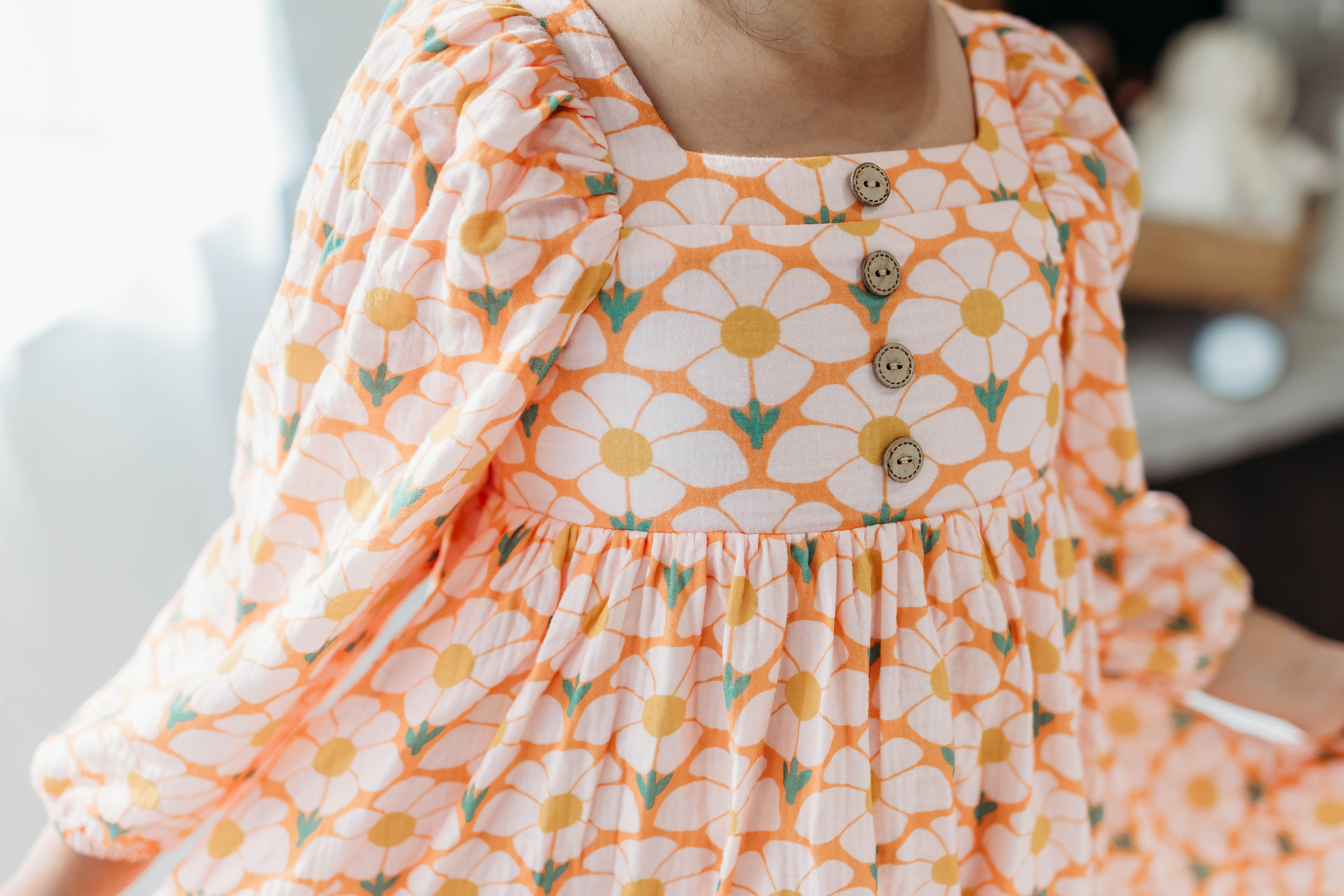 Puff Sleeve Gauze Dress - Flower Era
