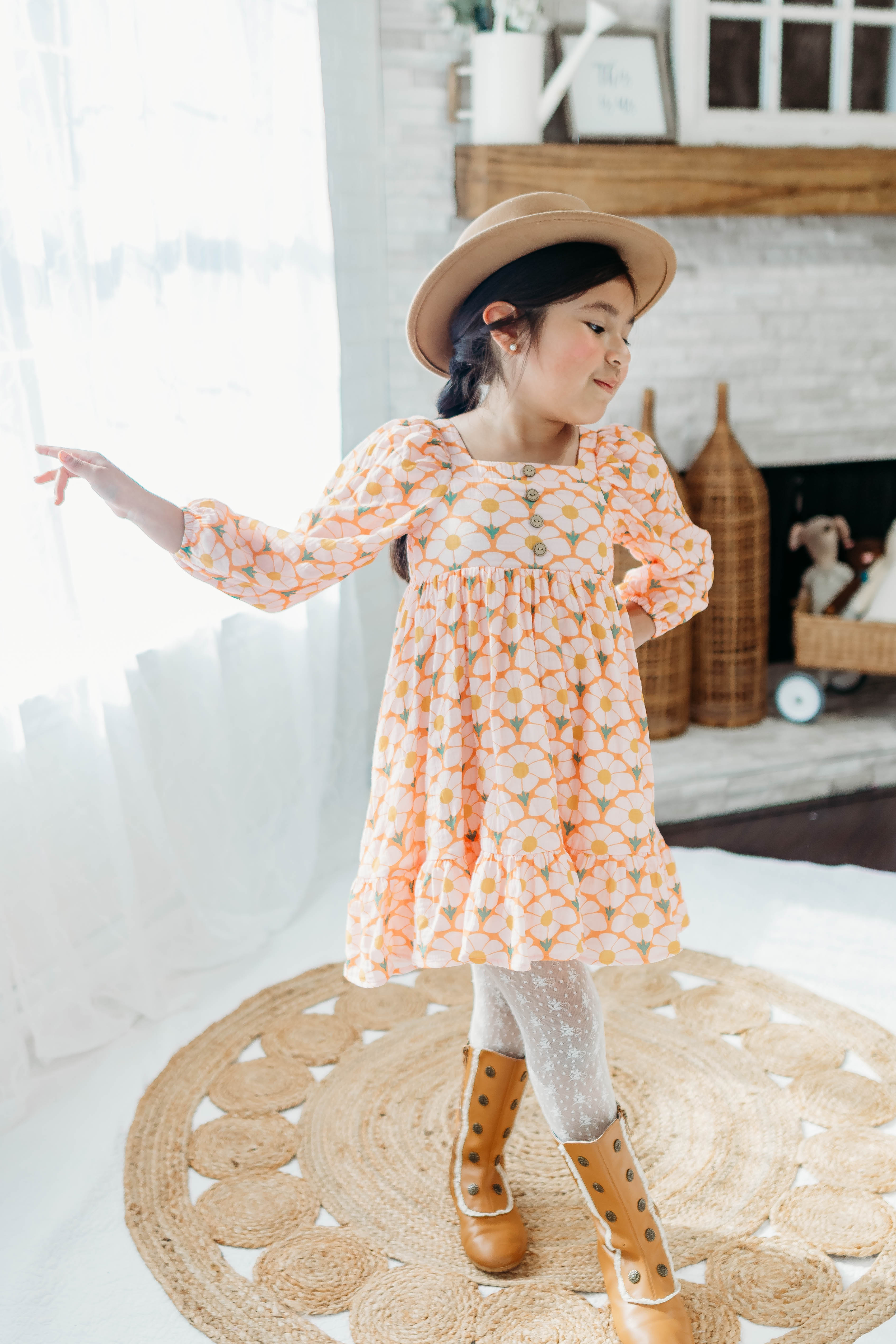 Puff Sleeve Gauze Dress - Flower Era
