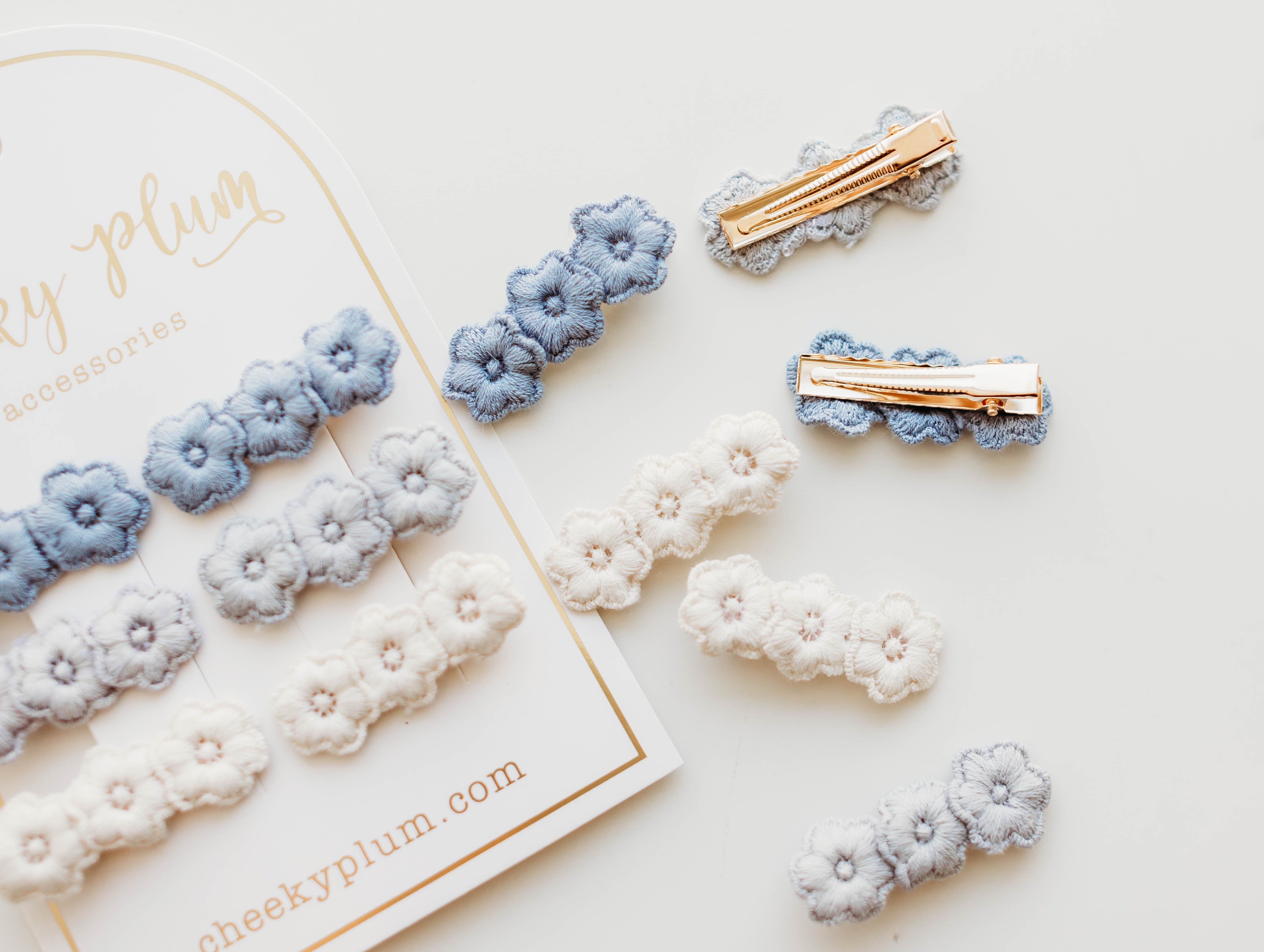 Embroidery Hair Clip Set - Blue Ombre