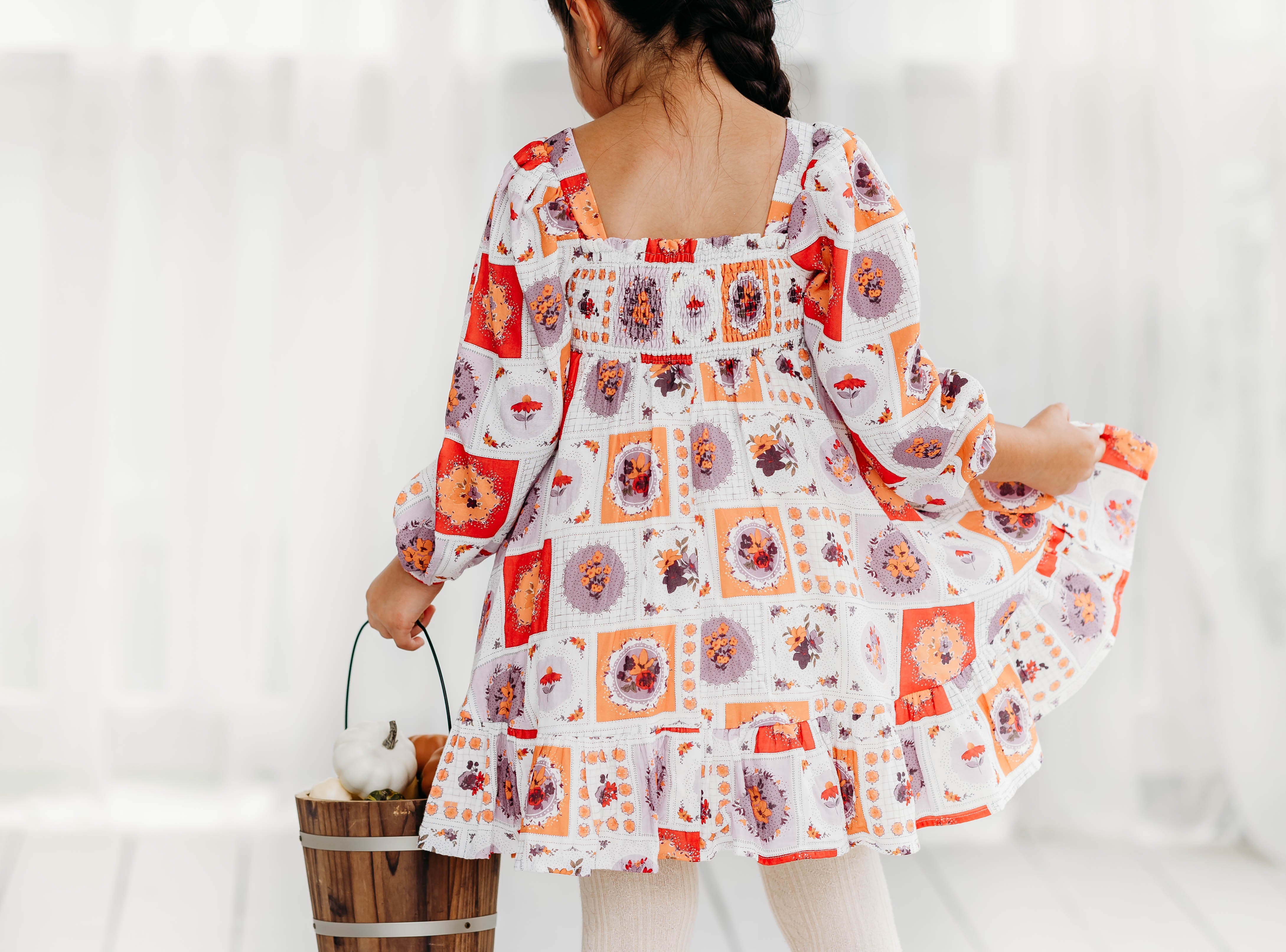 Puff Sleeve Gauze Dress - Patchwork Peonies