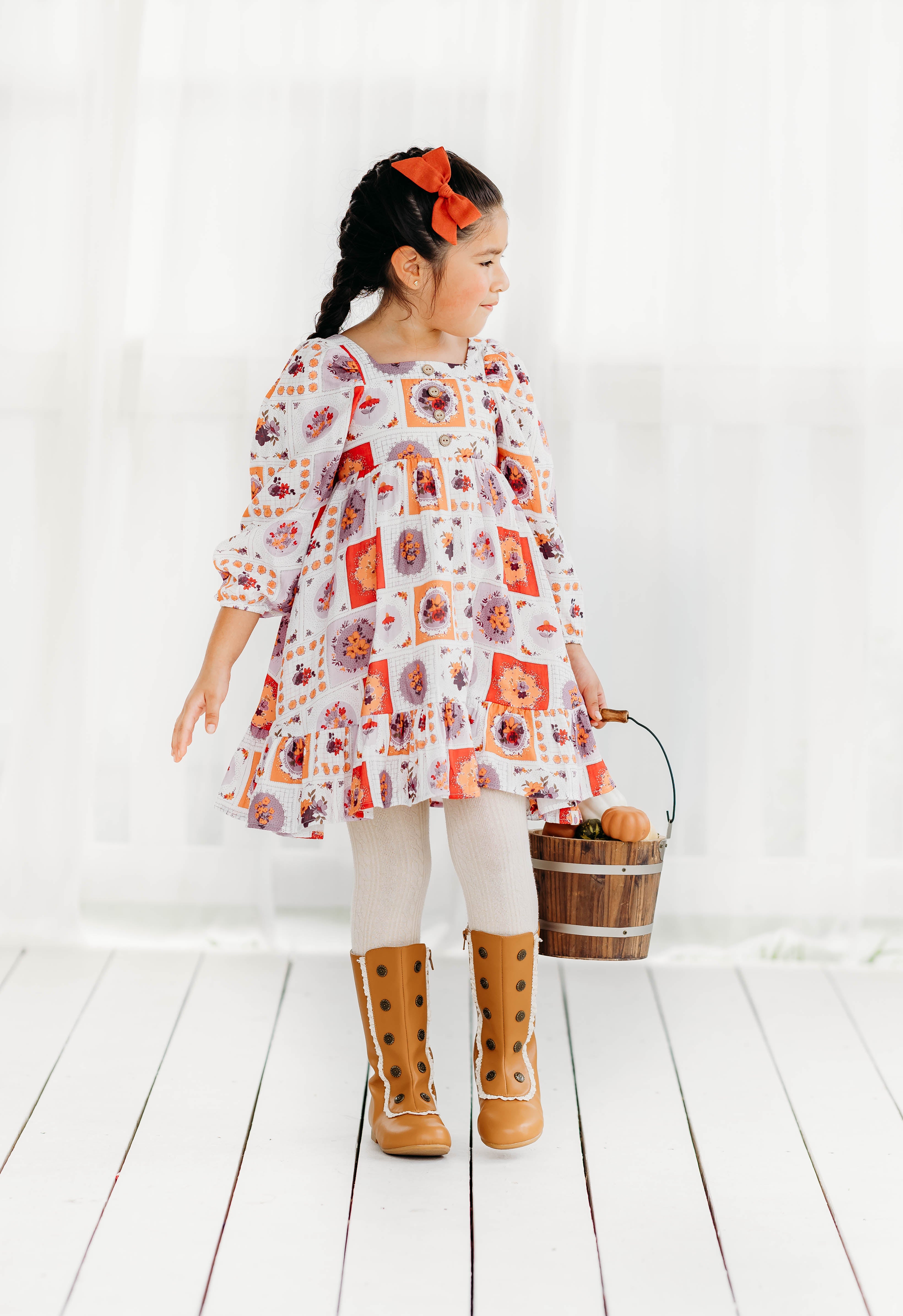 Puff Sleeve Gauze Dress - Patchwork Peonies