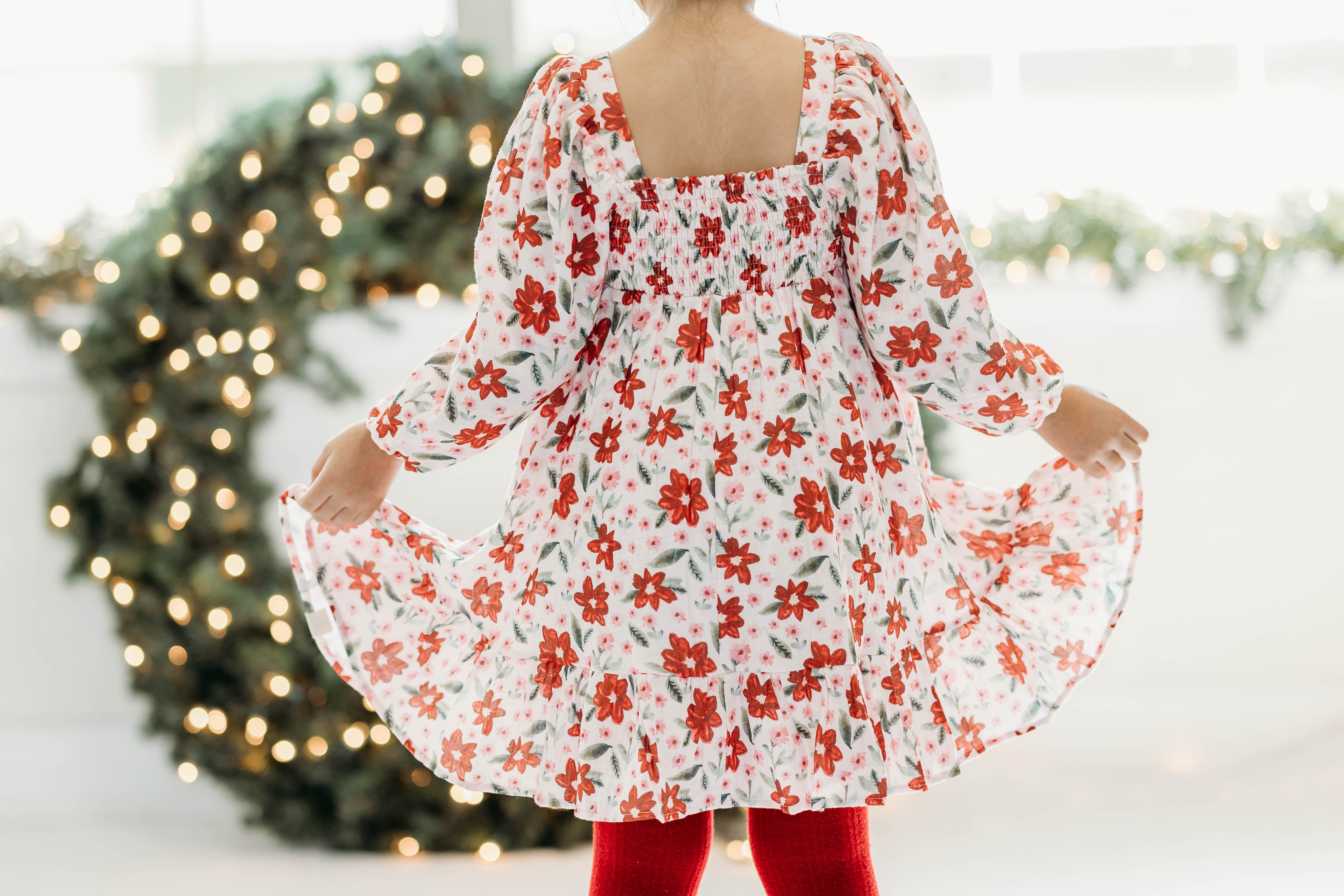 Puff Sleeve Gauze Dress - Poinsettia Parade (Pre-Order)