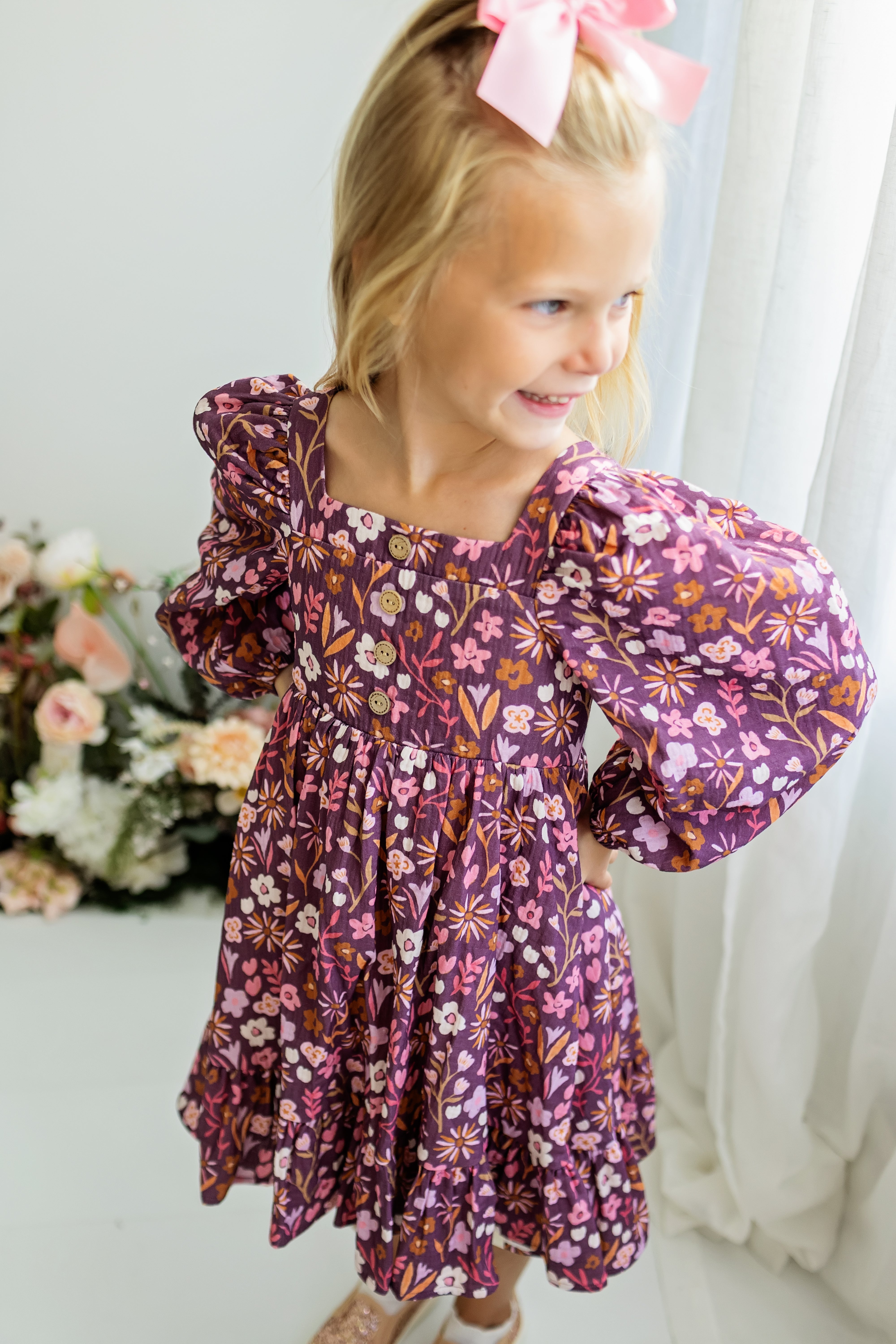 Puff Sleeve Gauze Dress - Amethyst Rose