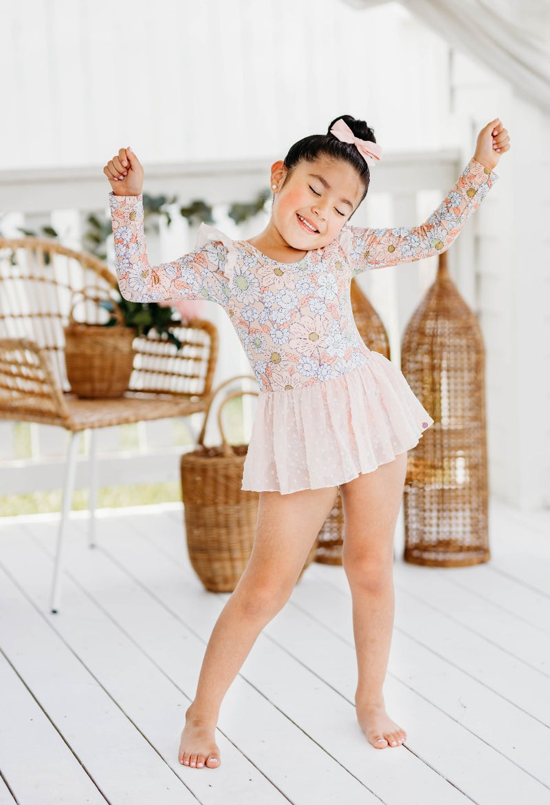 Mesh Long Sleeve Leotard - Baby Blue