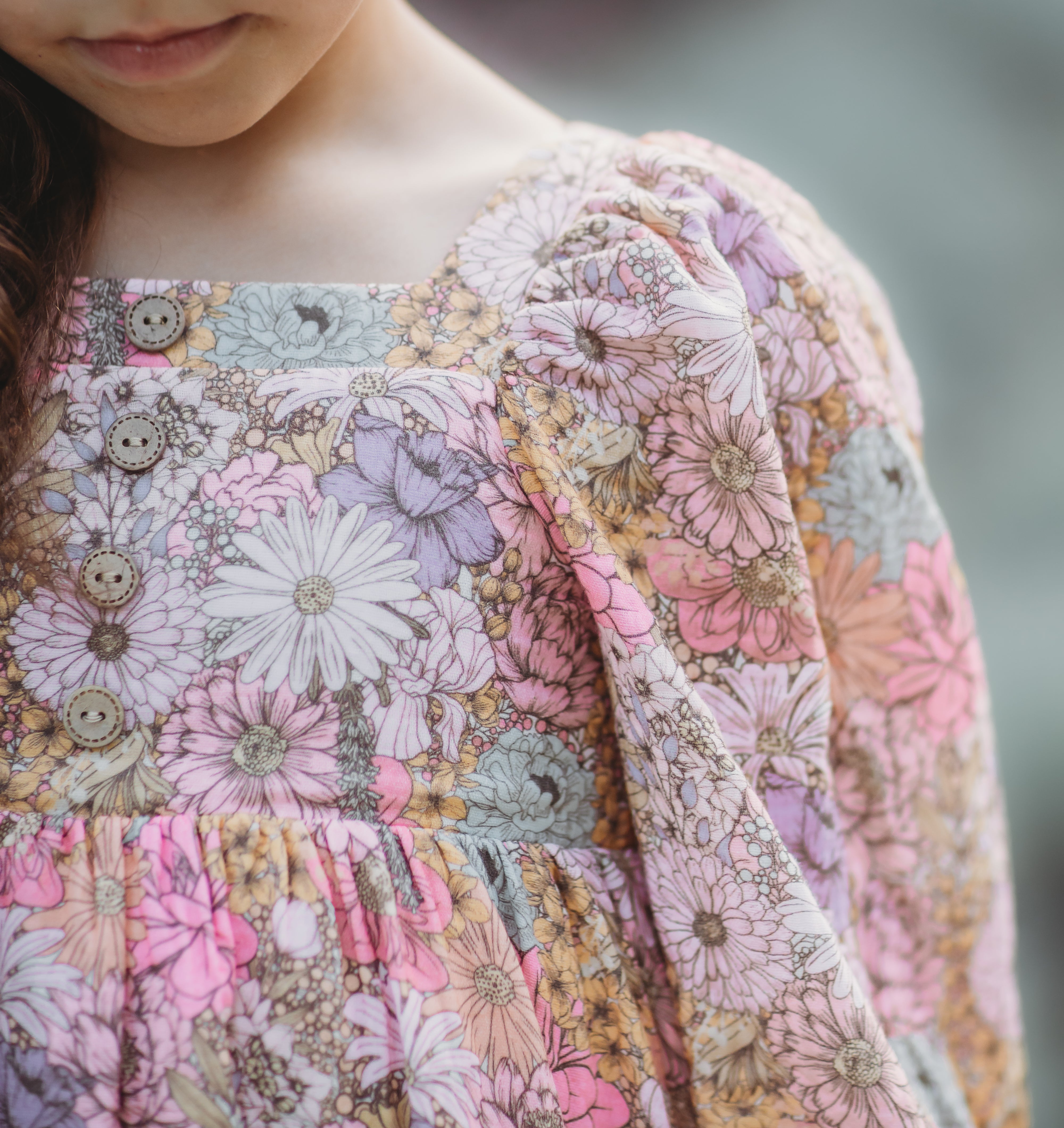 Puff Sleeve Gauze Dress - Dusky Dahlia
