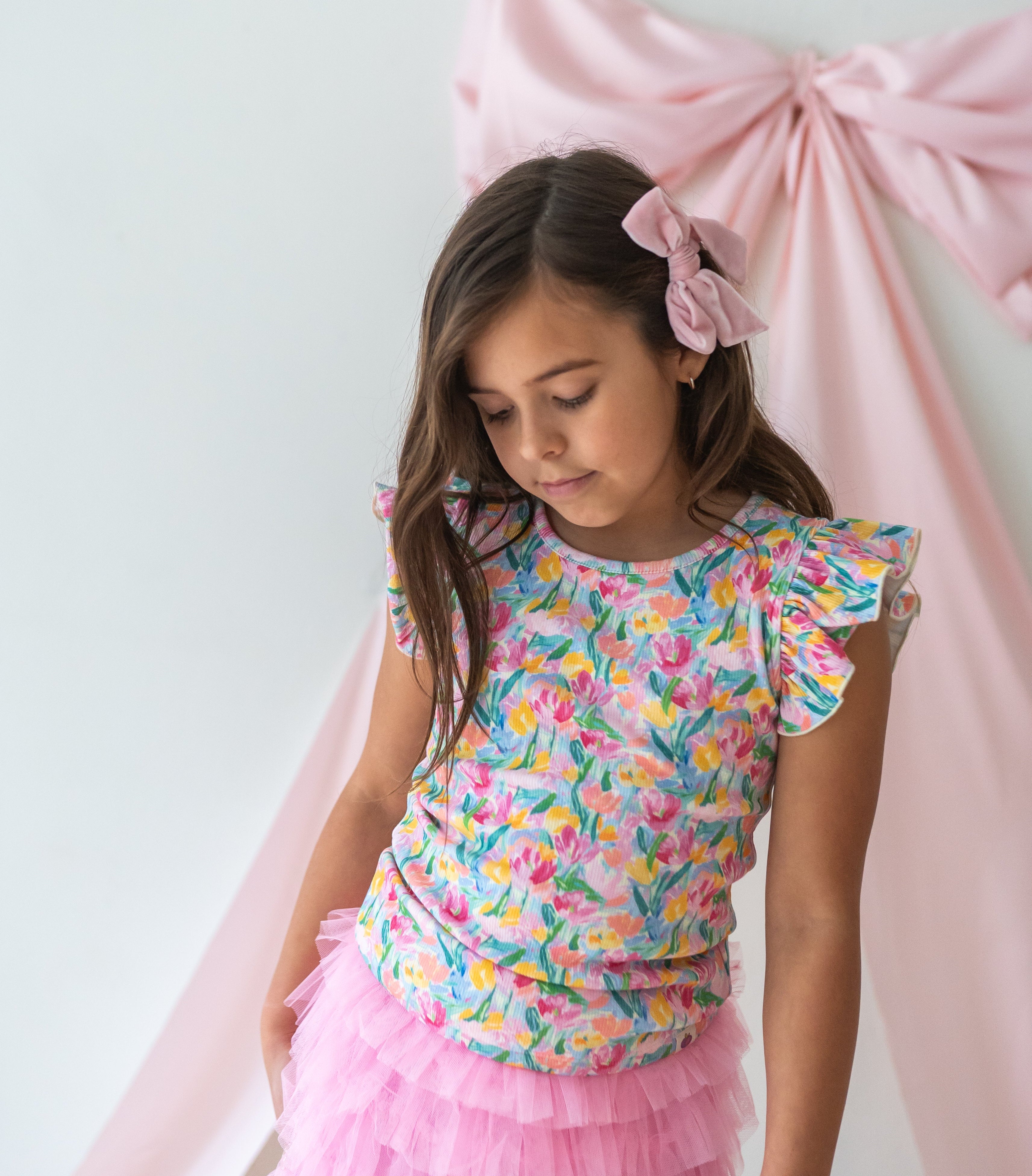 Ribbed Ruffle Top - Tulip Twirl