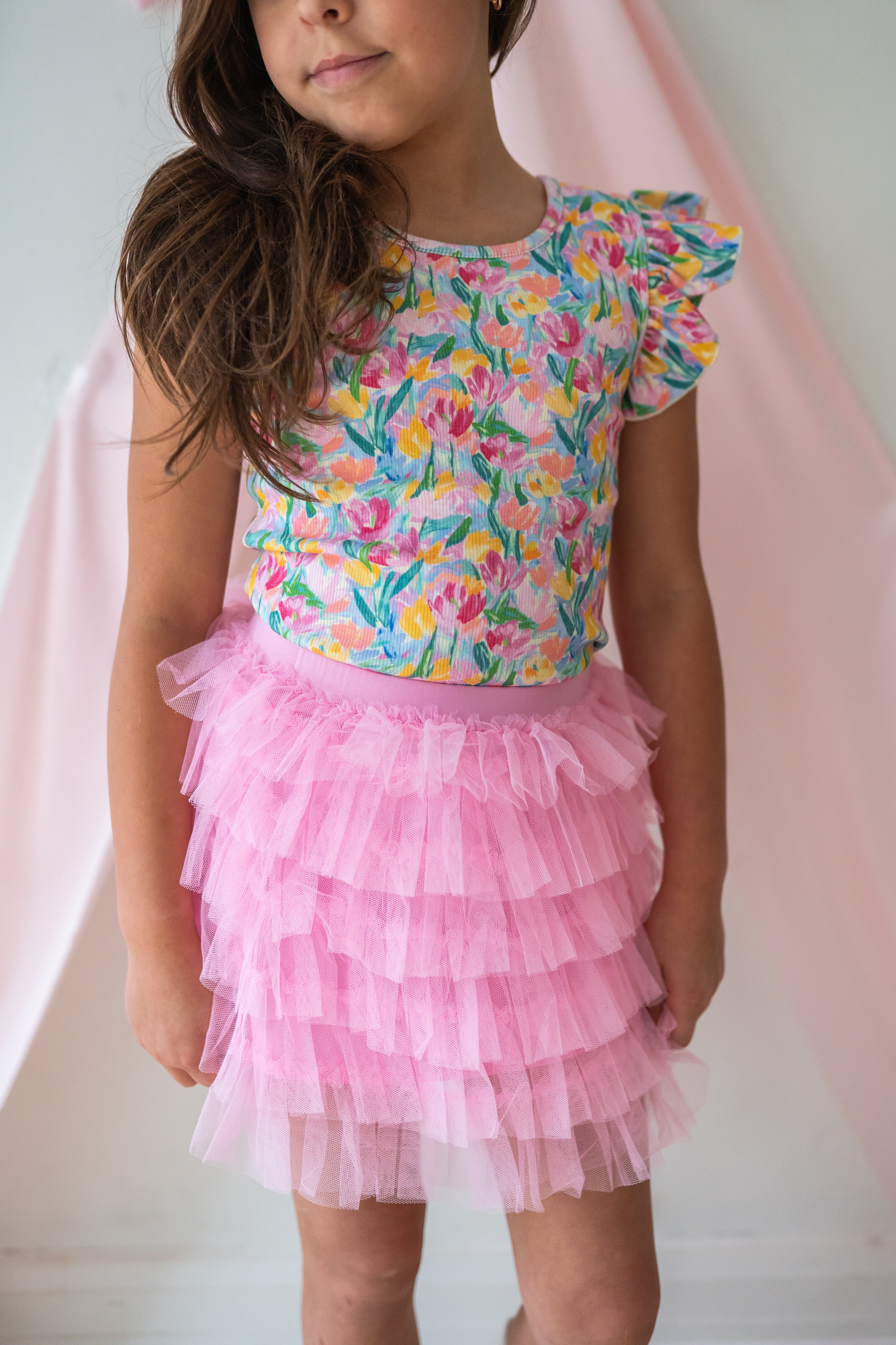 Ribbed Ruffle Top - Tulip Twirl