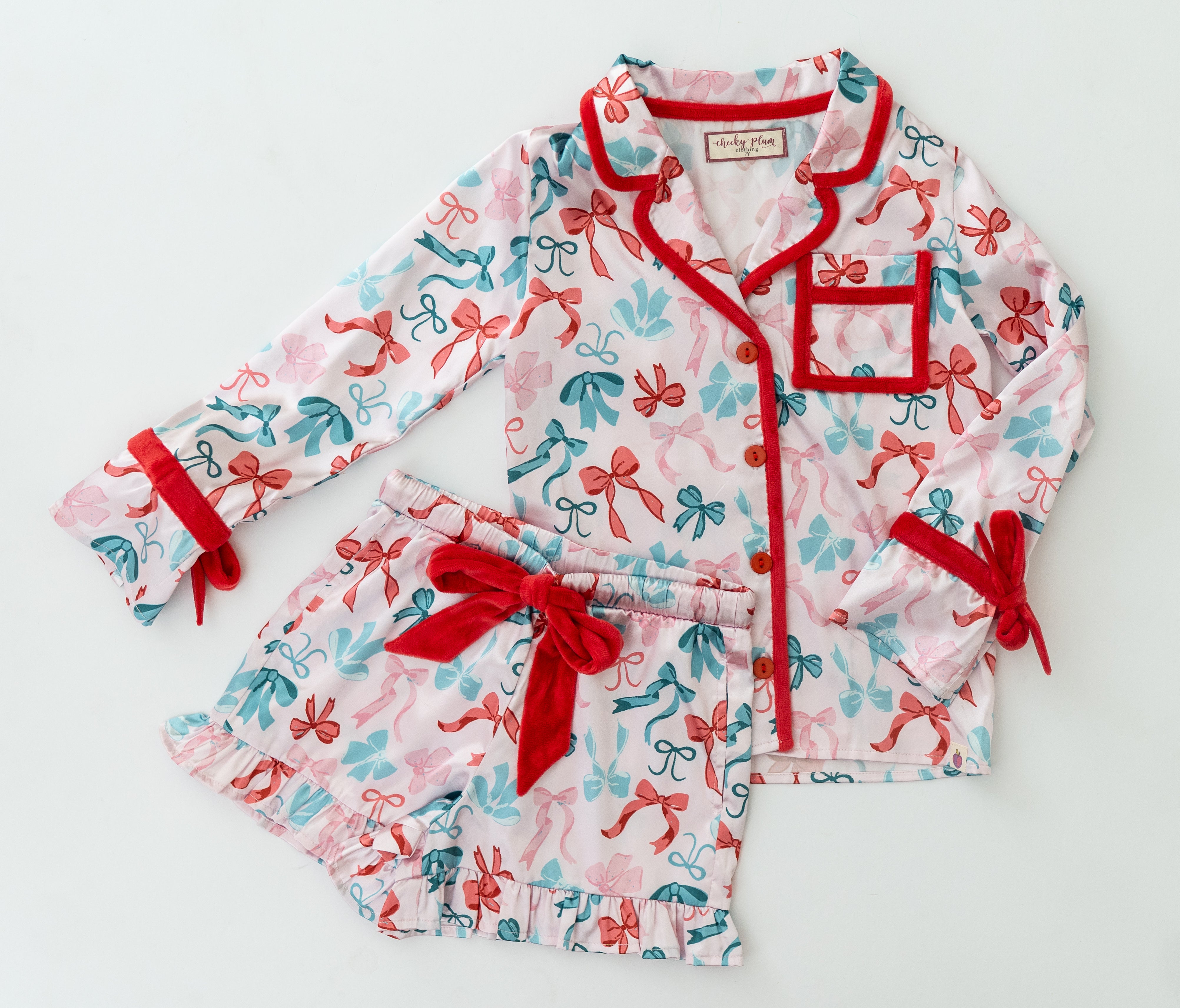 Satin Loungewear Set - Peppermint Ribbons (Pre-Order)
