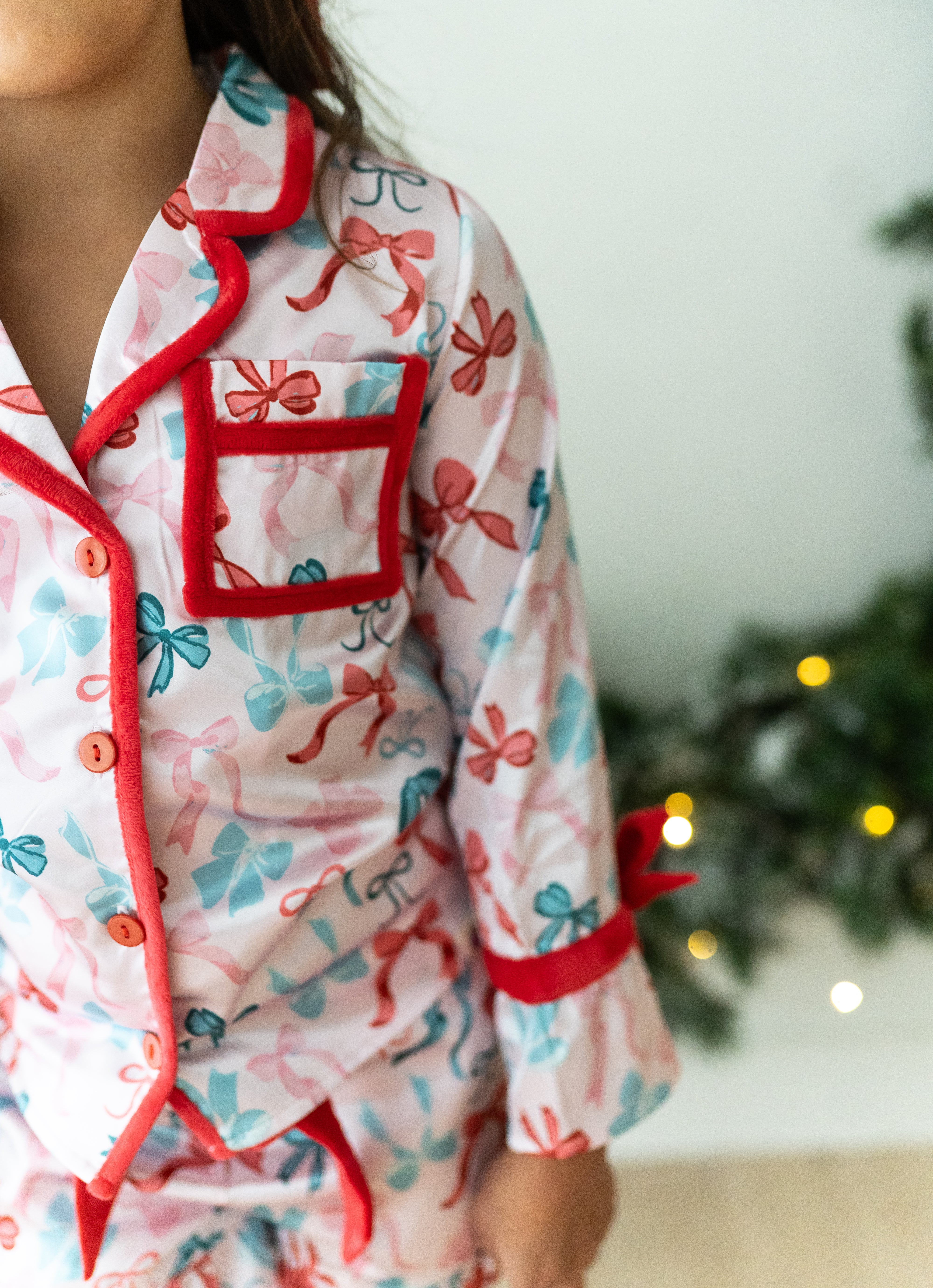 Satin Loungewear Set - Peppermint Ribbons (Pre-Order)