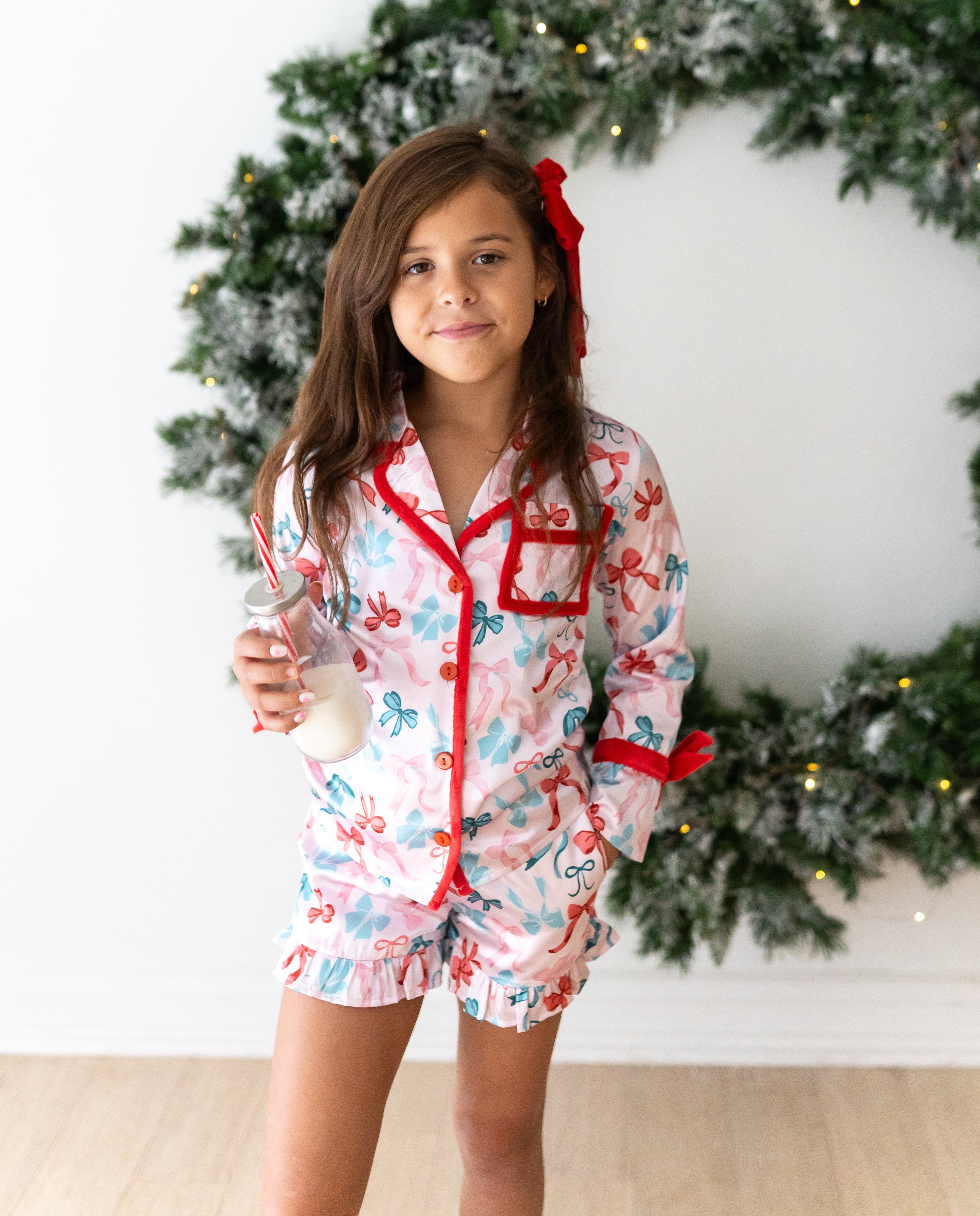 Satin Loungewear Set - Peppermint Ribbons (Pre-Order)