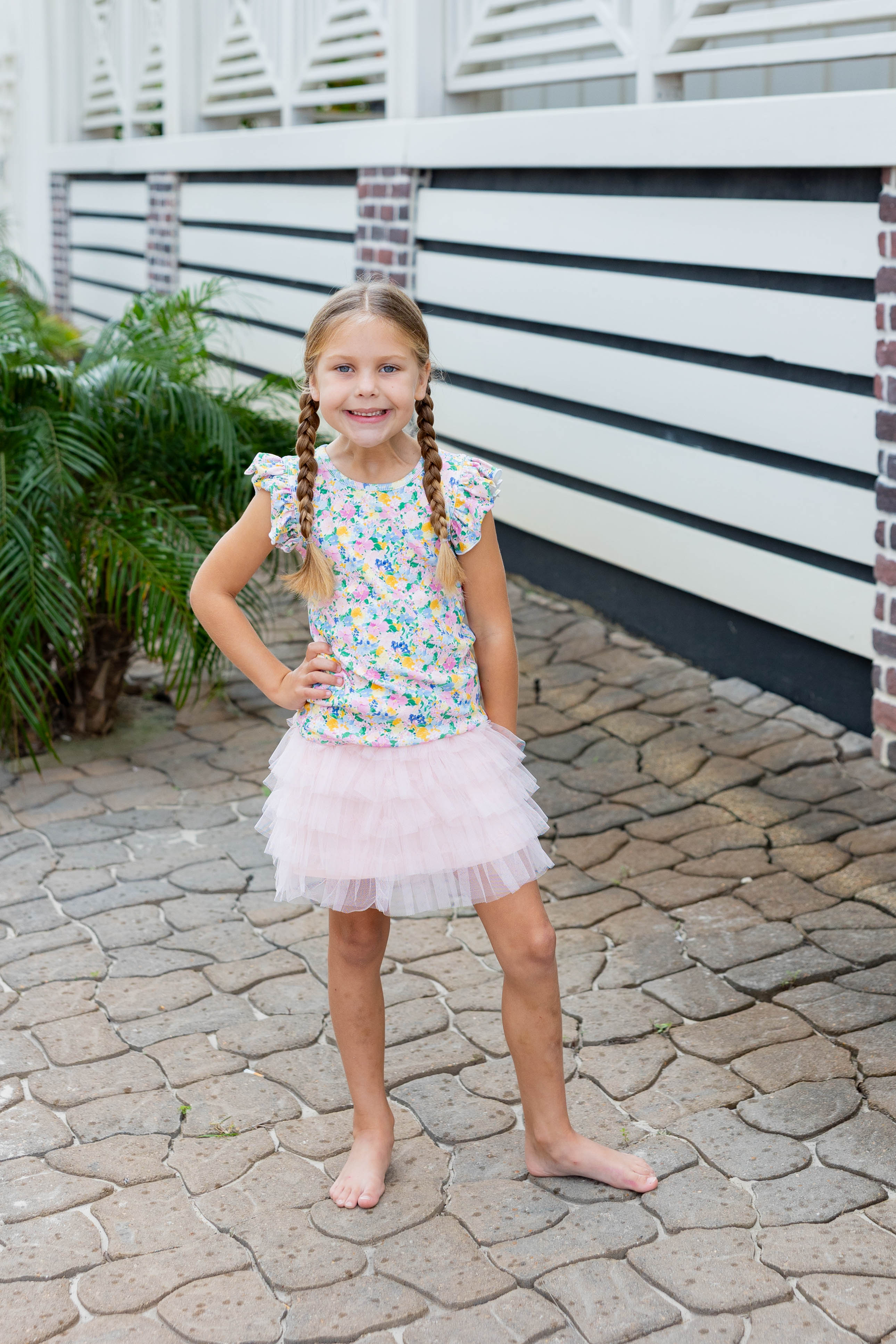 Ribbed Ruffle Top - Sunlit Garden