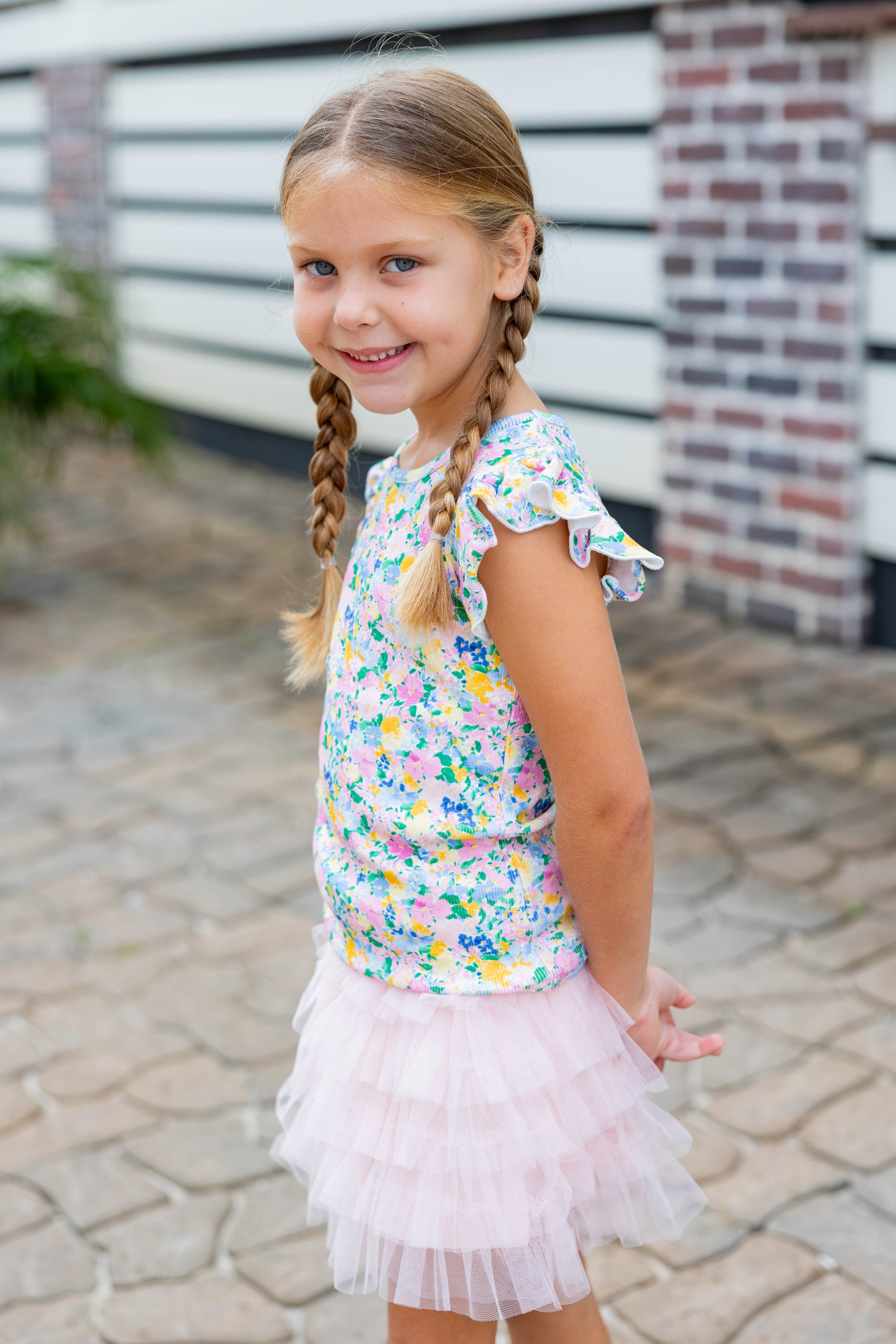 Ribbed Ruffle Top - Sunlit Garden